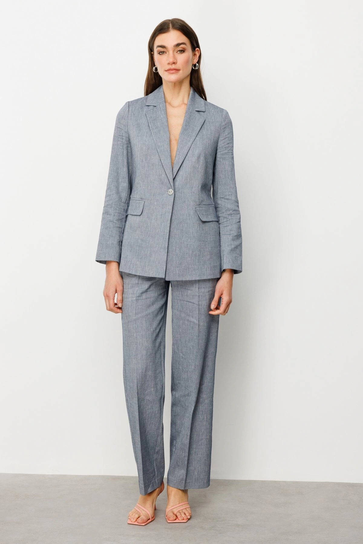 Ekol Tek Düğmeli Kapaklı İndigo Mavisi Kadın Ceket 04062