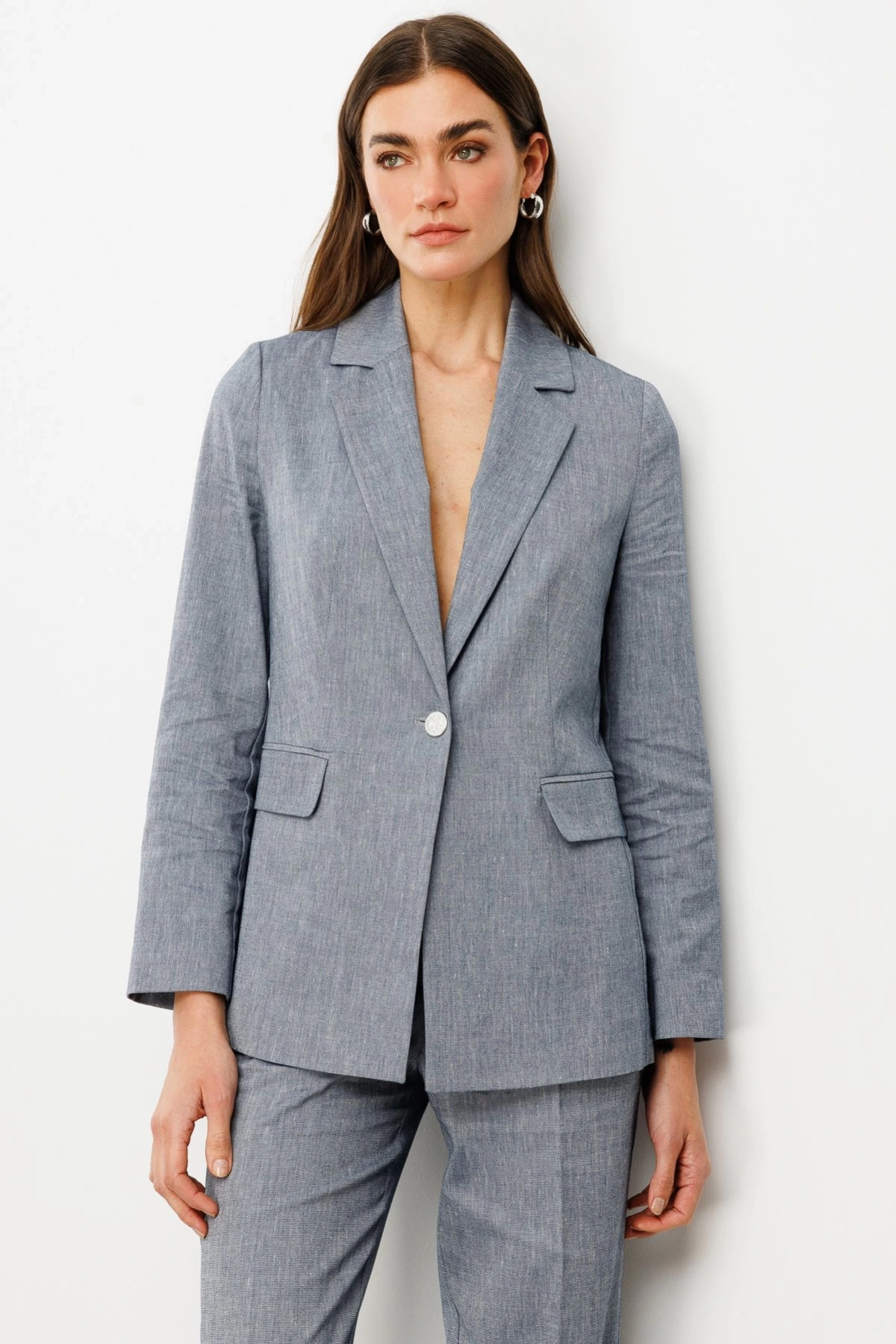 Ekol Tek Düğmeli Kapaklı İndigo Mavisi Kadın Ceket 04062