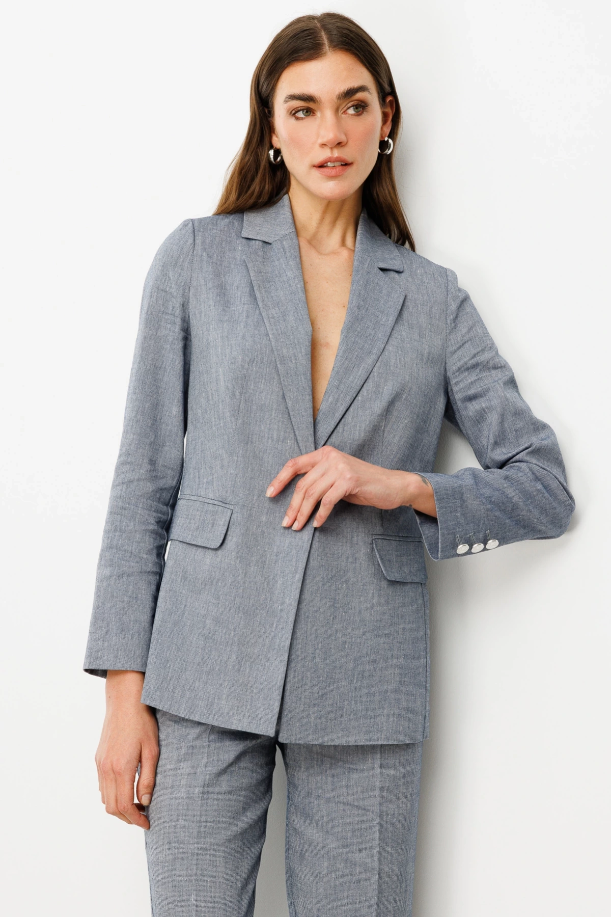 Ekol Tek Düğmeli Kapaklı İndigo Mavisi Kadın Ceket 04062