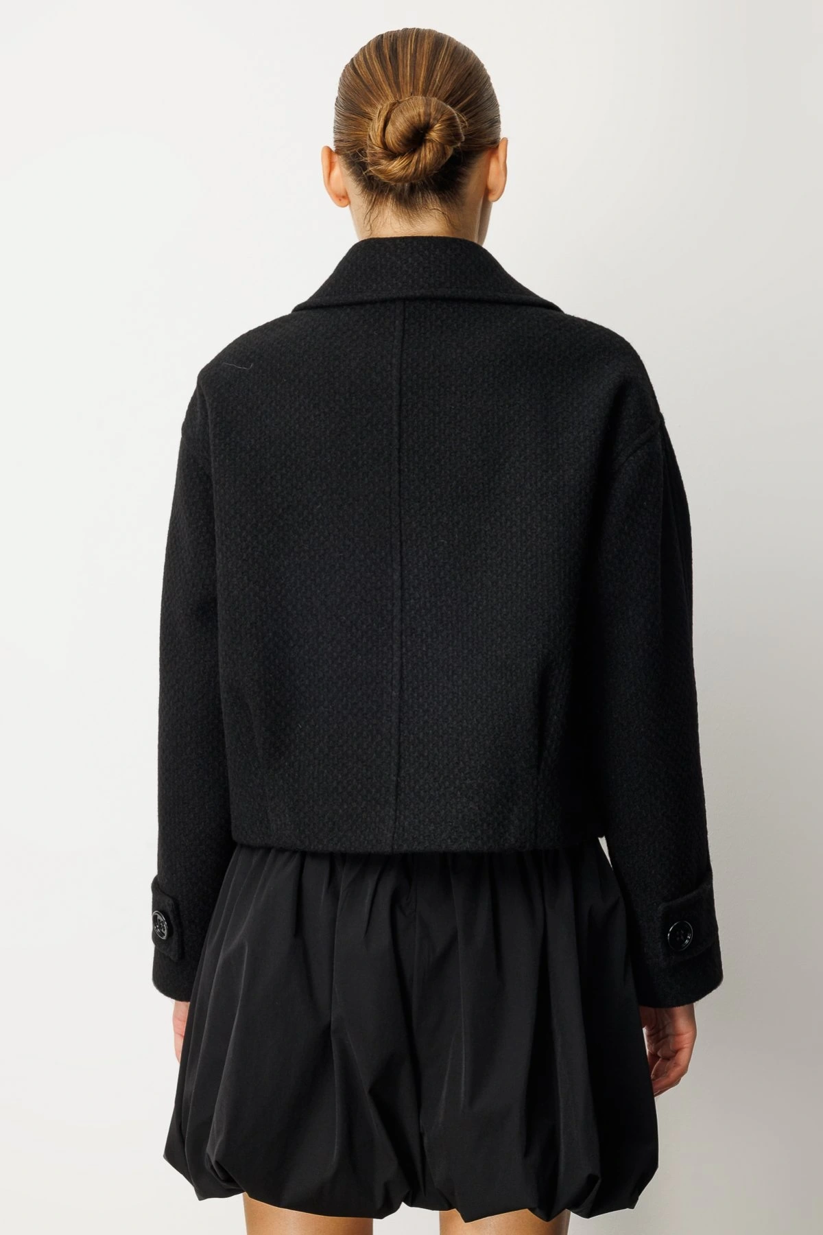 Ekol Torba Cepli Crop Siyah Kadın Manto 06013