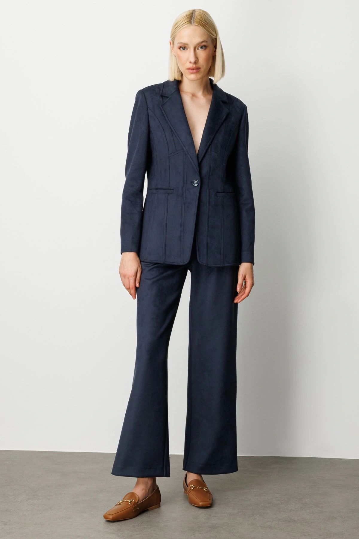 Ekol Torba Cepli Kadın Lacivert Süet Ceket 05061