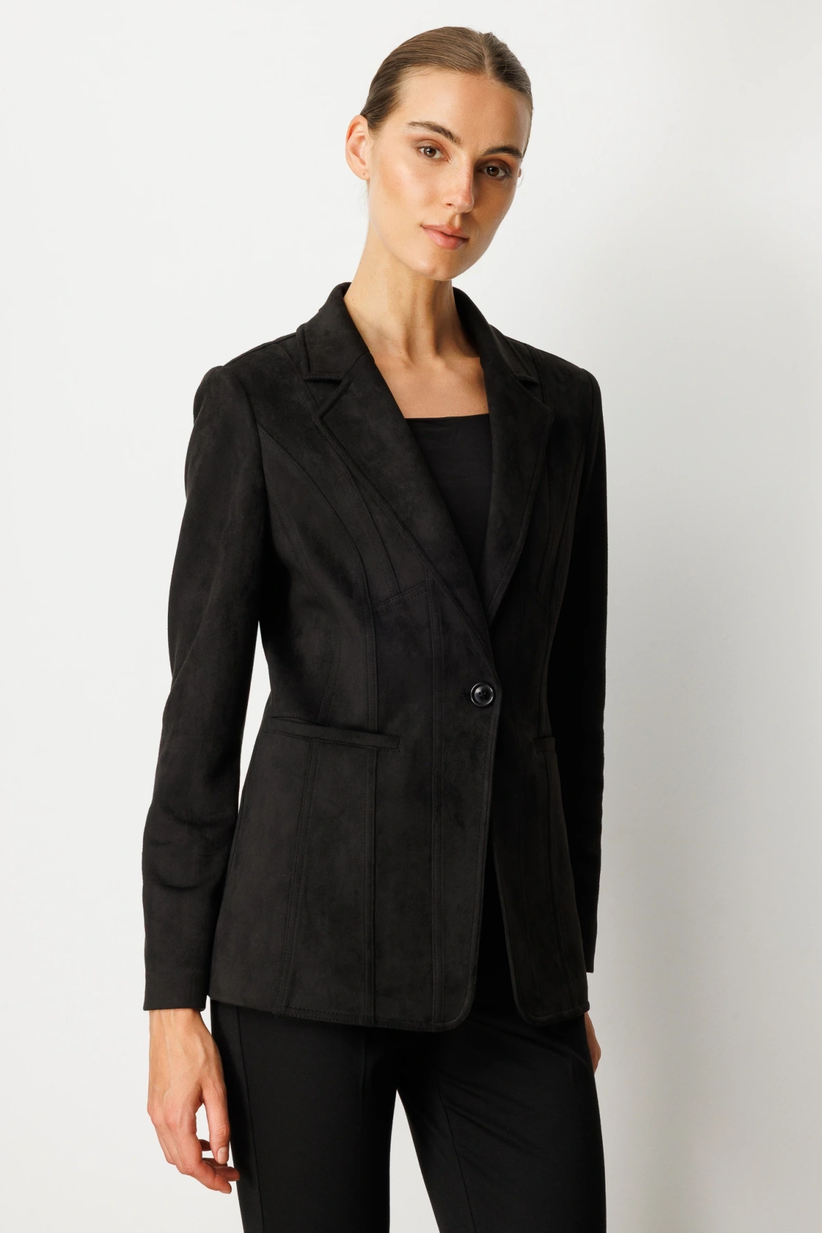 Ekol Torba Cepli Süet Siyah Kadın Ceket 05061