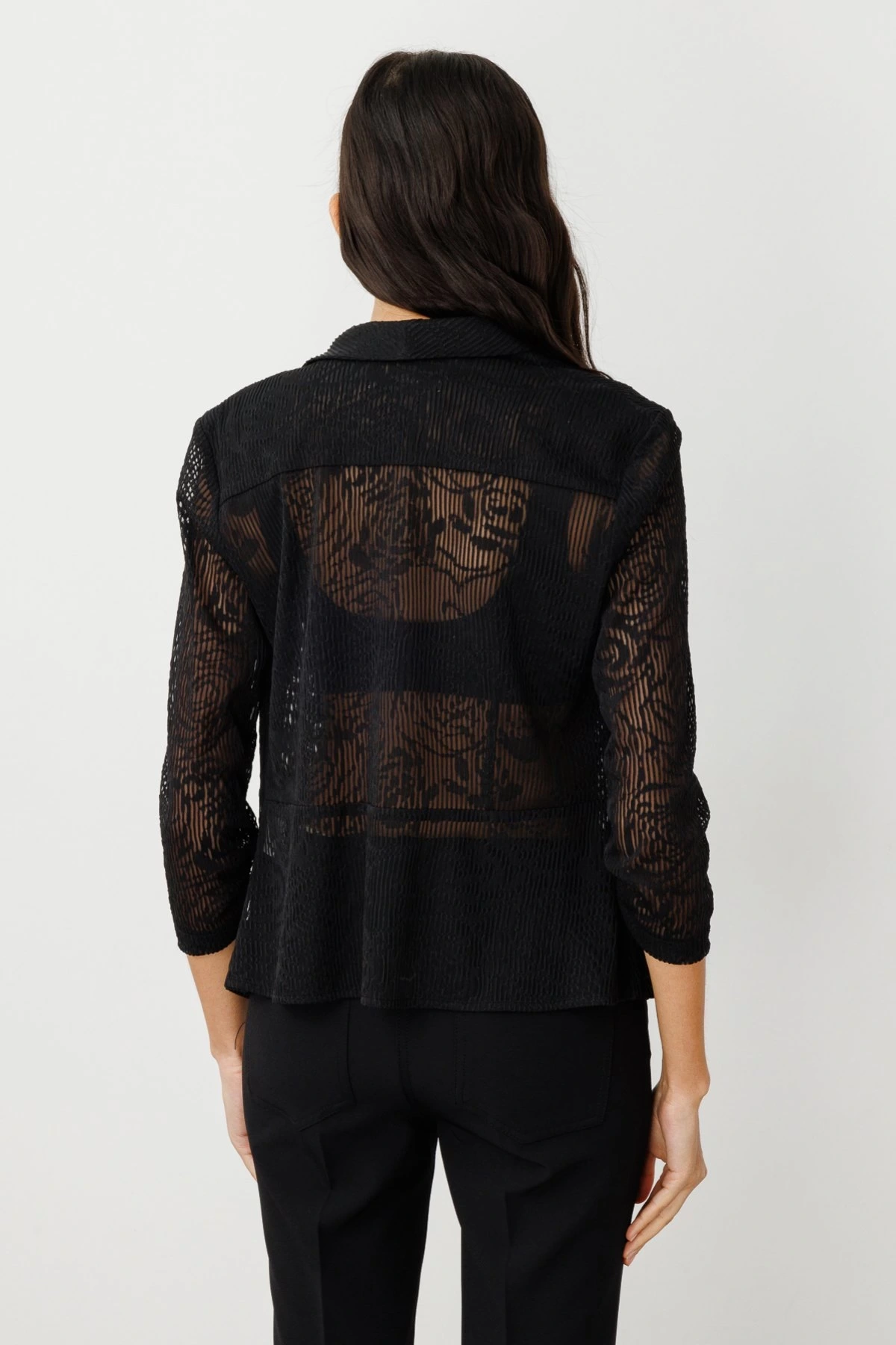 Ekol Kadın Transparan Gül Detaylı Siyah Ceket 04182