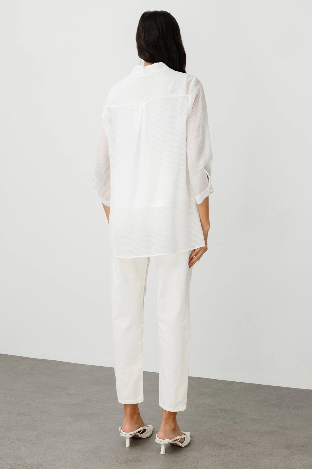 Ekol Transparan İçlikli Ekru Kadın Gömlek 03350