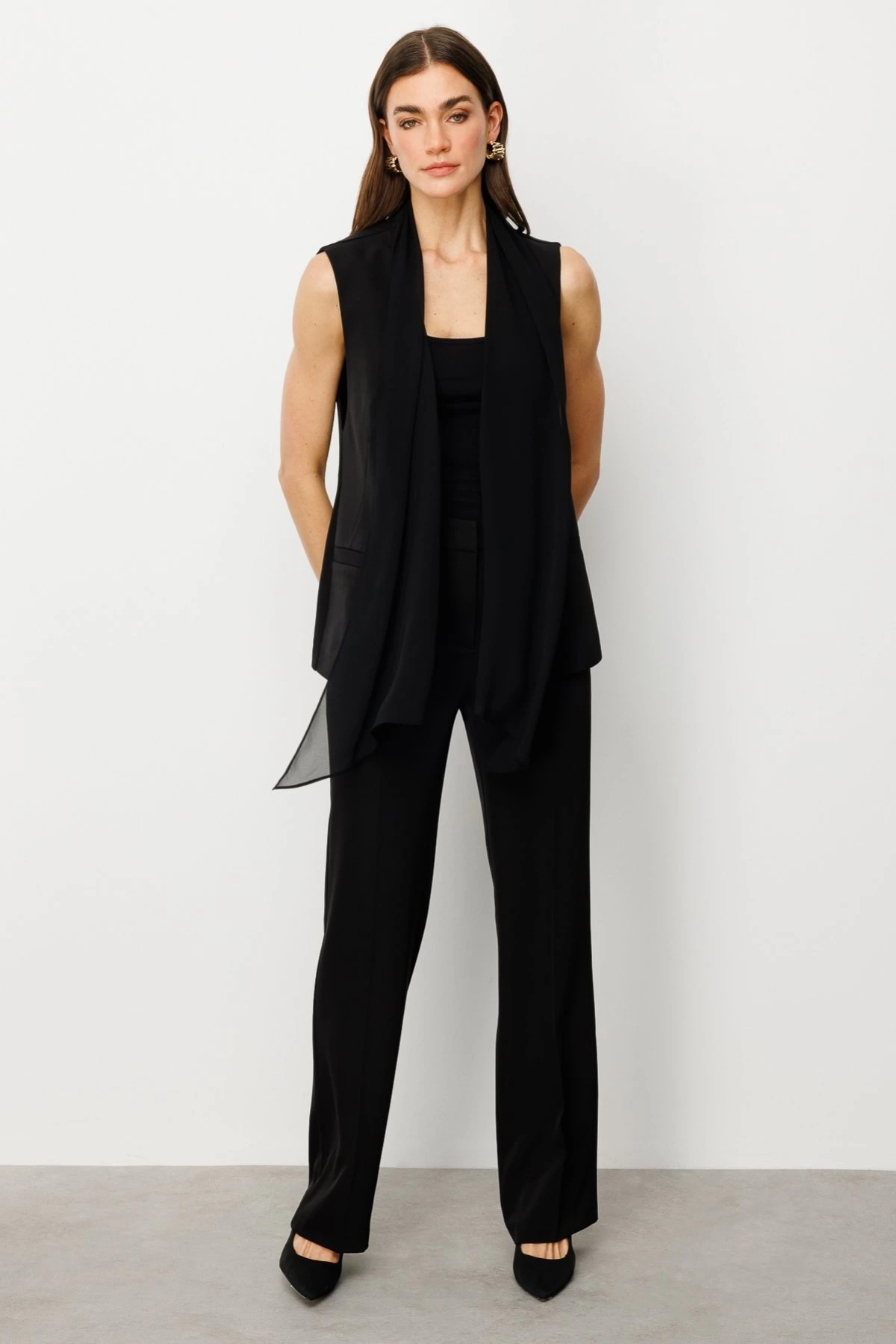 Ekol Tül Şal Yaka Kadın Siyah Yelek 06502