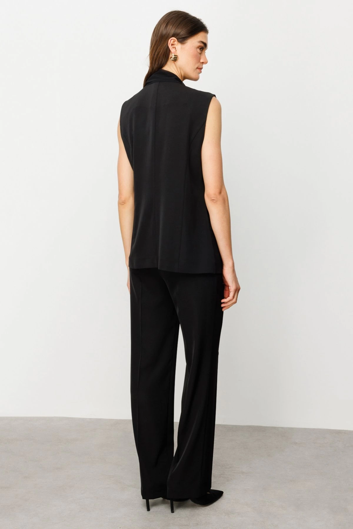 Ekol Tül Şal Yaka Kadın Siyah Yelek 06502