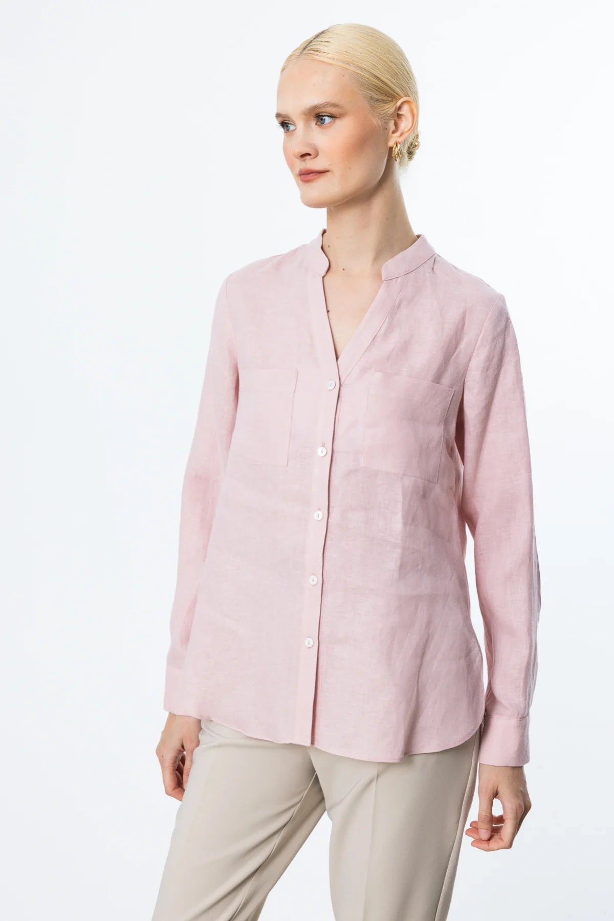 Ekol V Yaka Keten Gömlek 03134