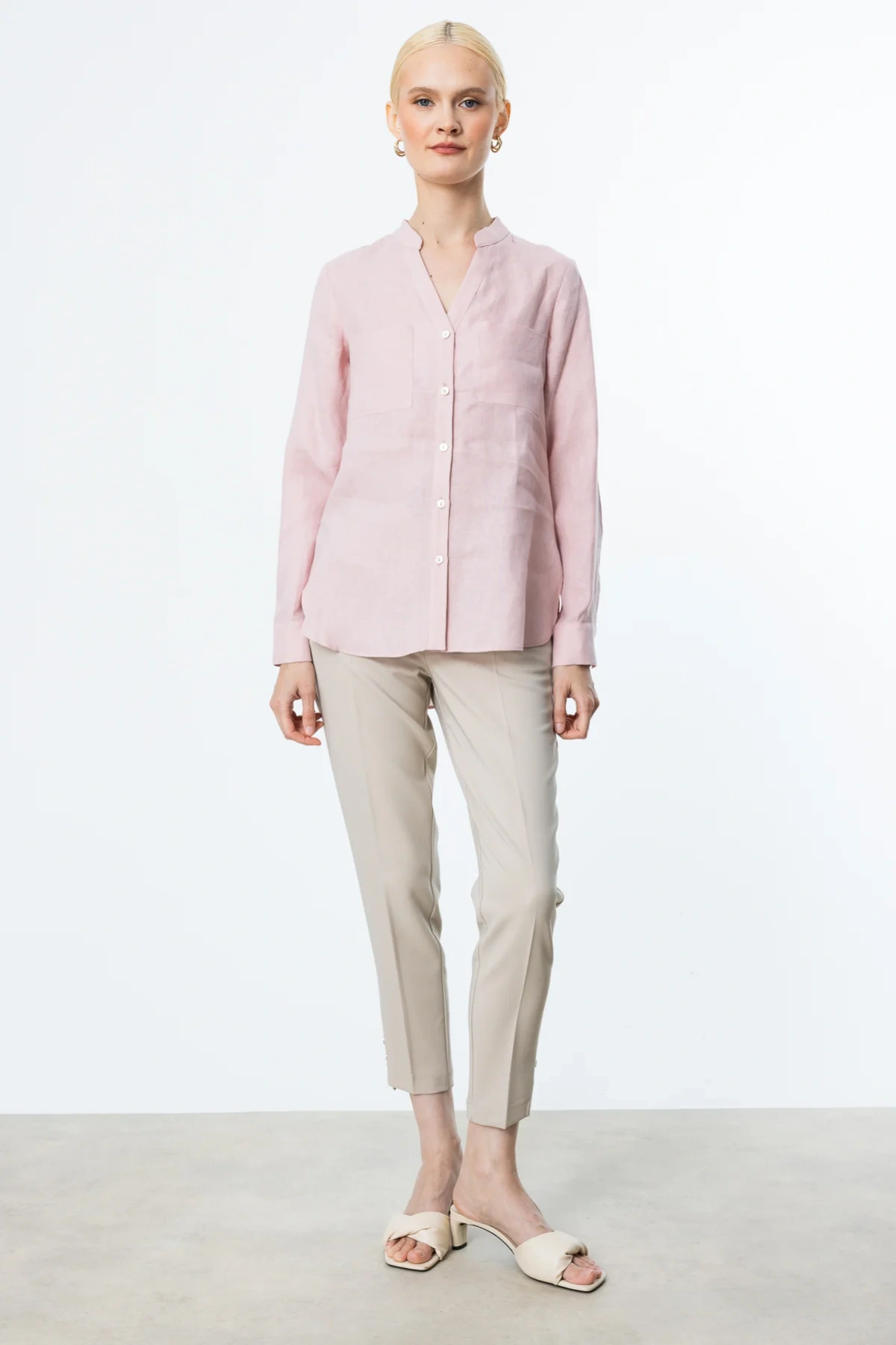 Ekol V Yaka Keten Gömlek 03134