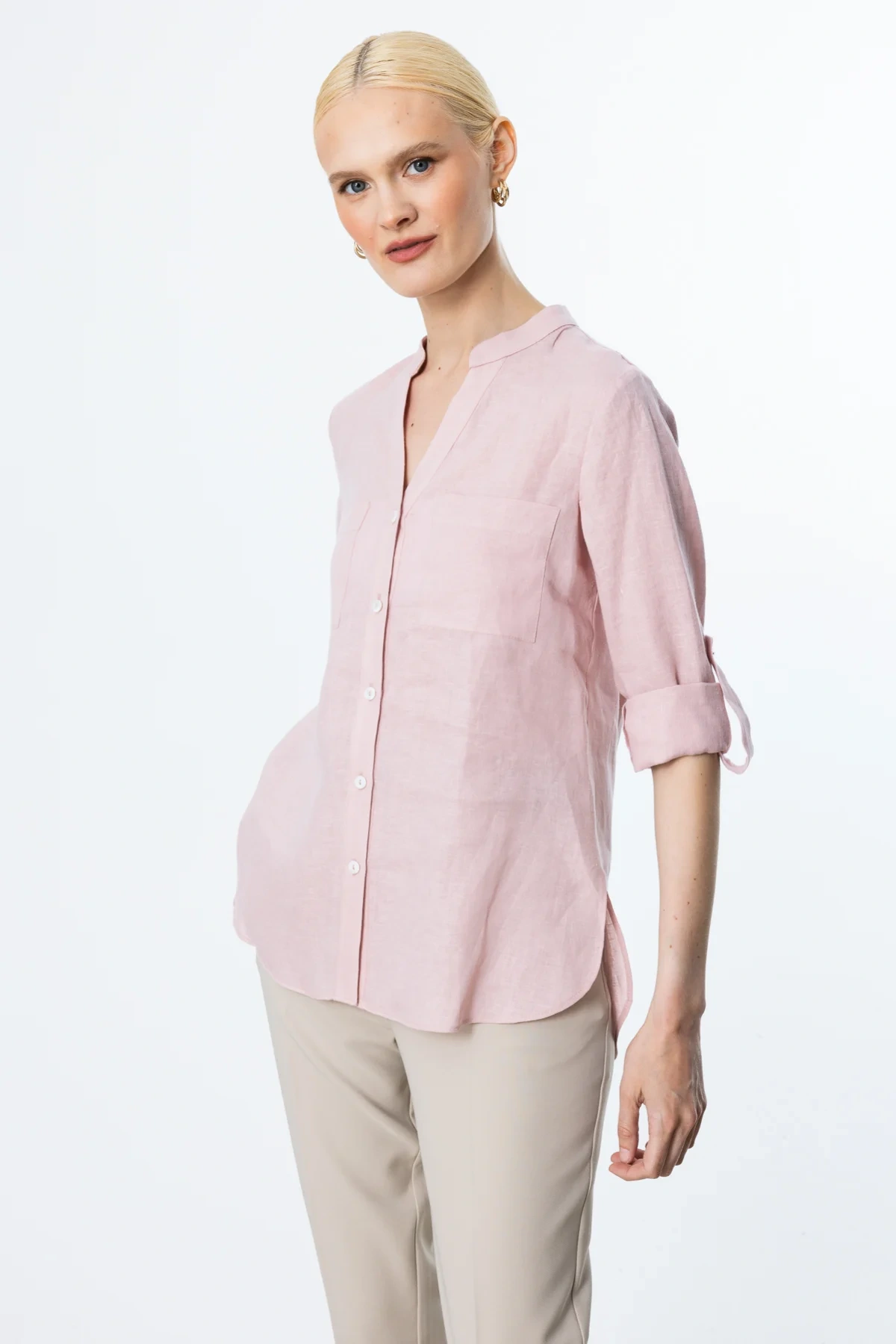 Ekol V Yaka Keten Gömlek 03134