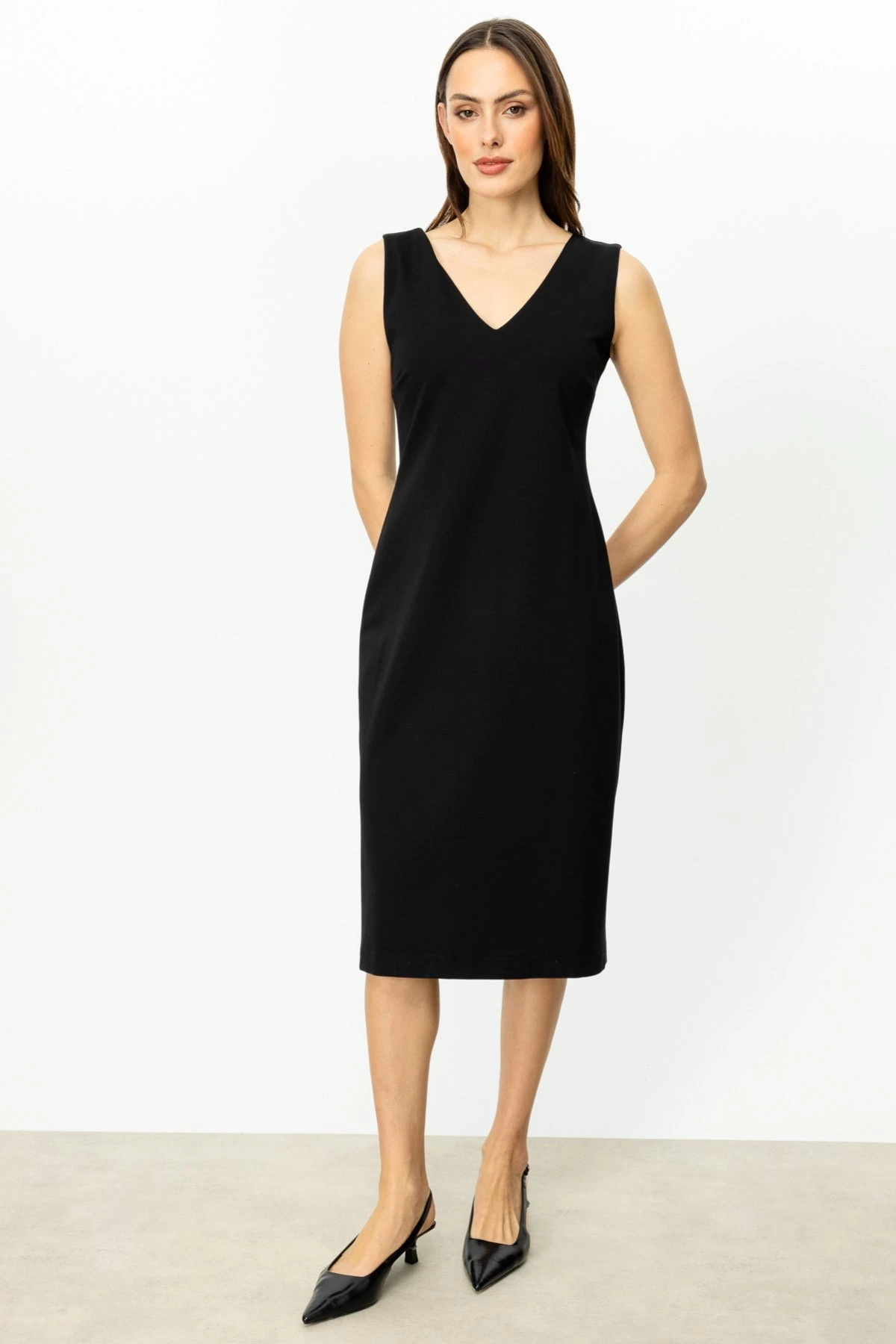 Ekol V Yaka Kolsuz Elbise 05046