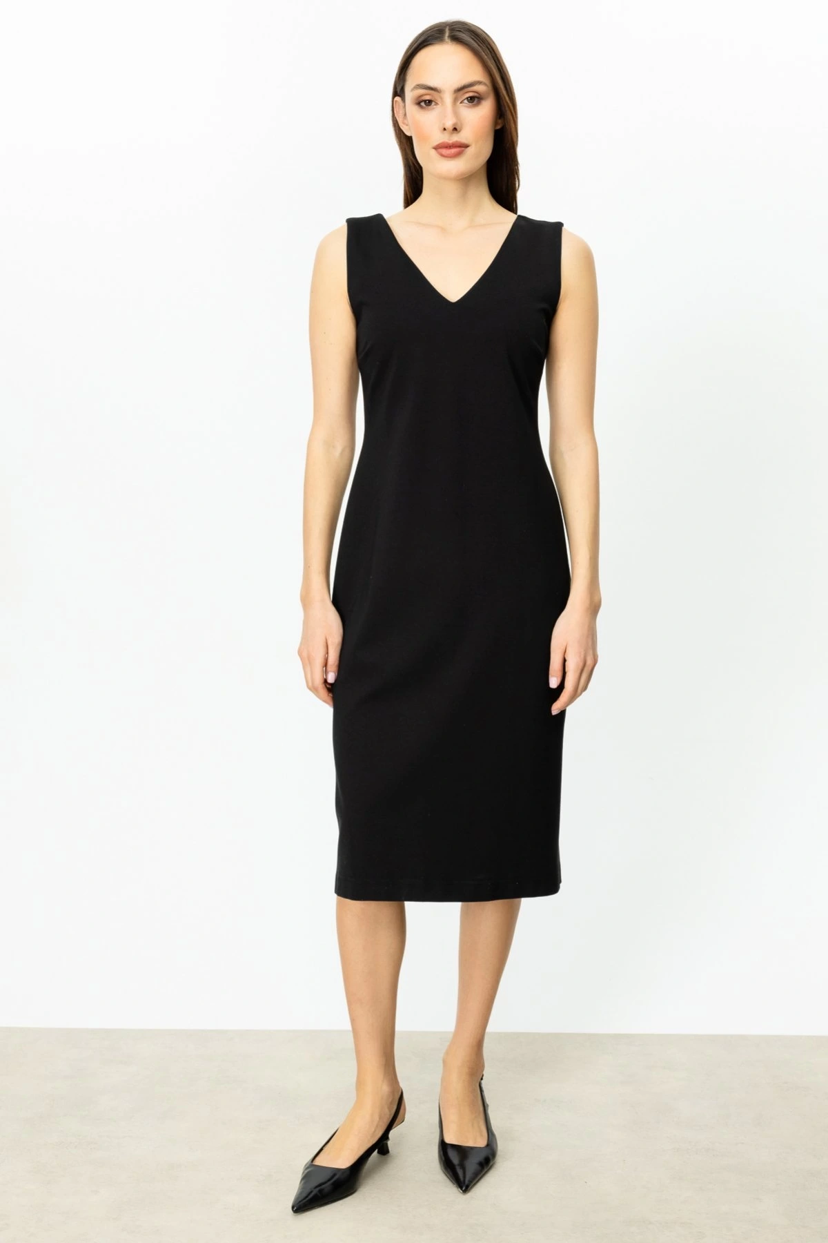 Ekol V Yaka Kolsuz Elbise 05046