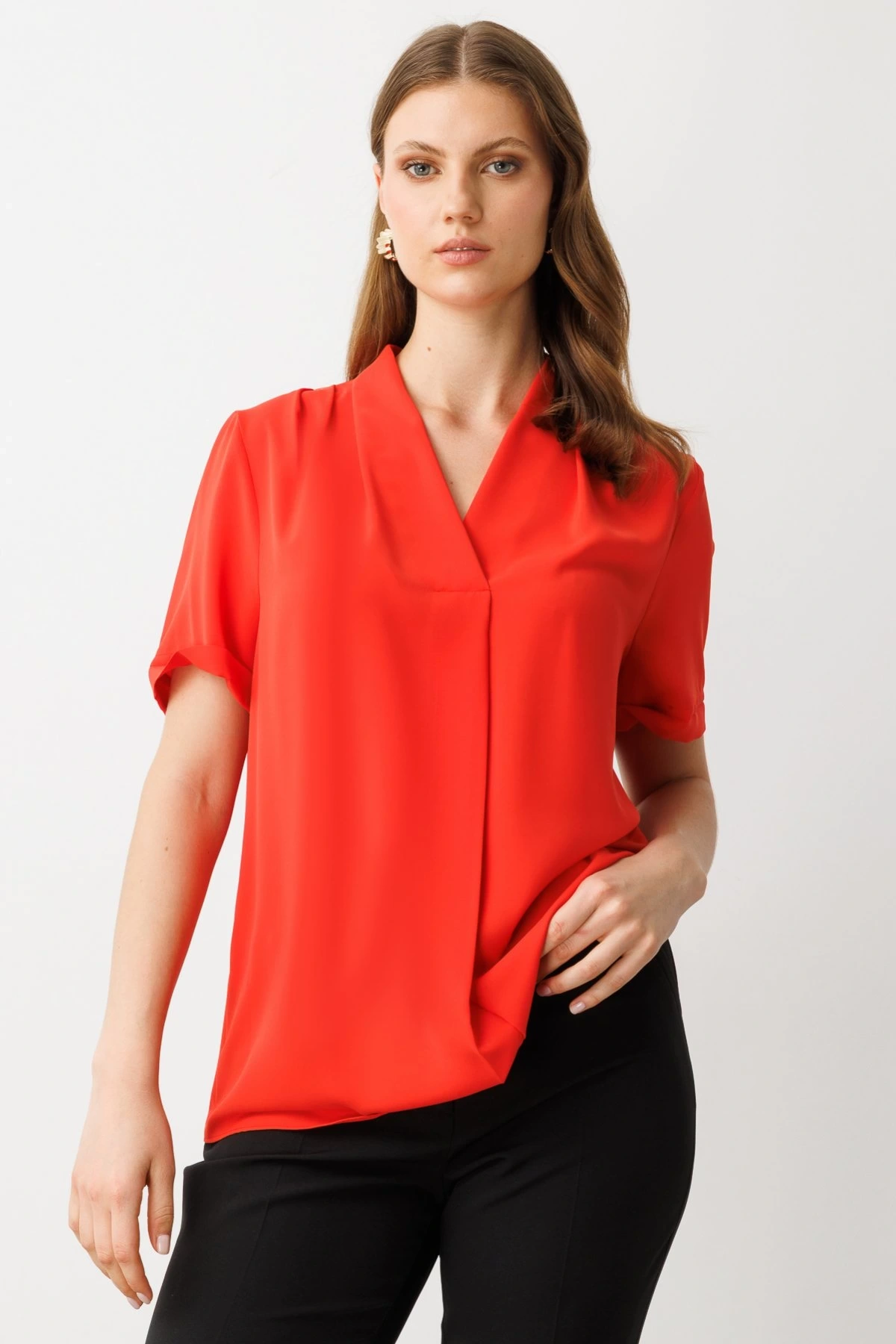 Ekol V Yaka Şifon Bluz 03528