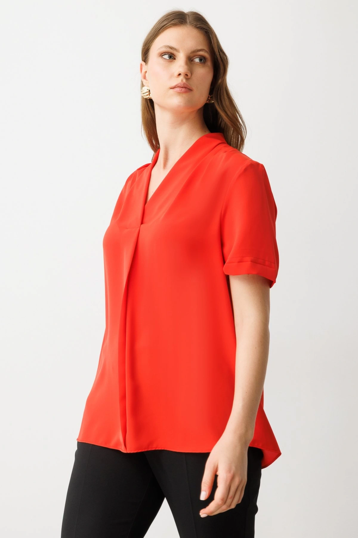 Ekol V Yaka Şifon Bluz 03528