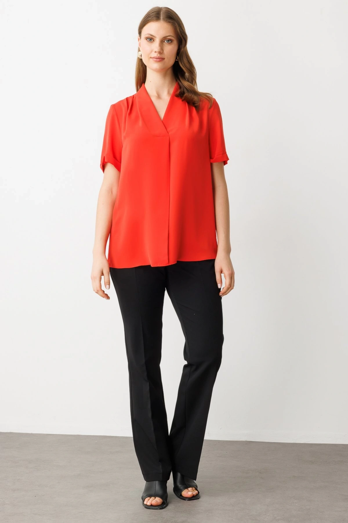 Ekol V Yaka Şifon Bluz 03528