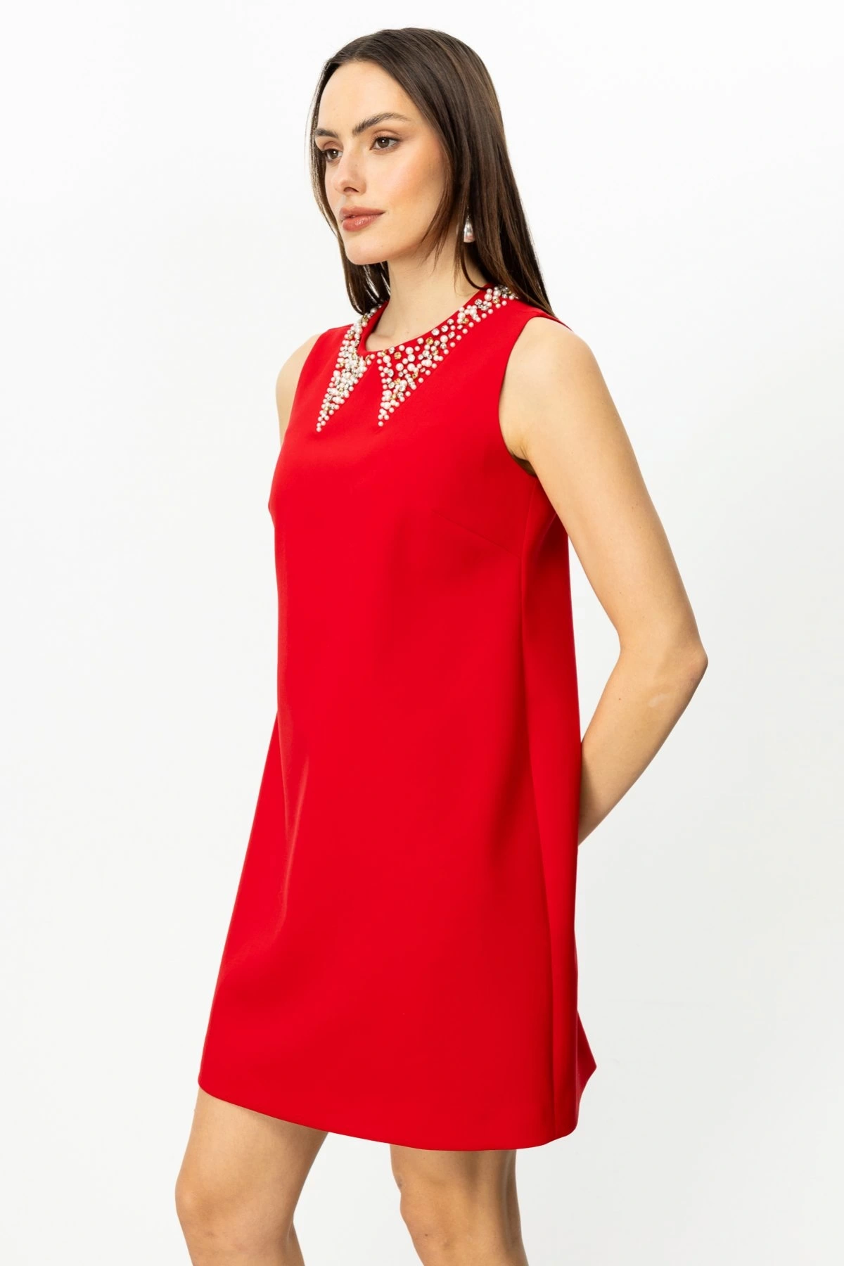 Ekol Yakası İncili Mini Boy Elbise 05016