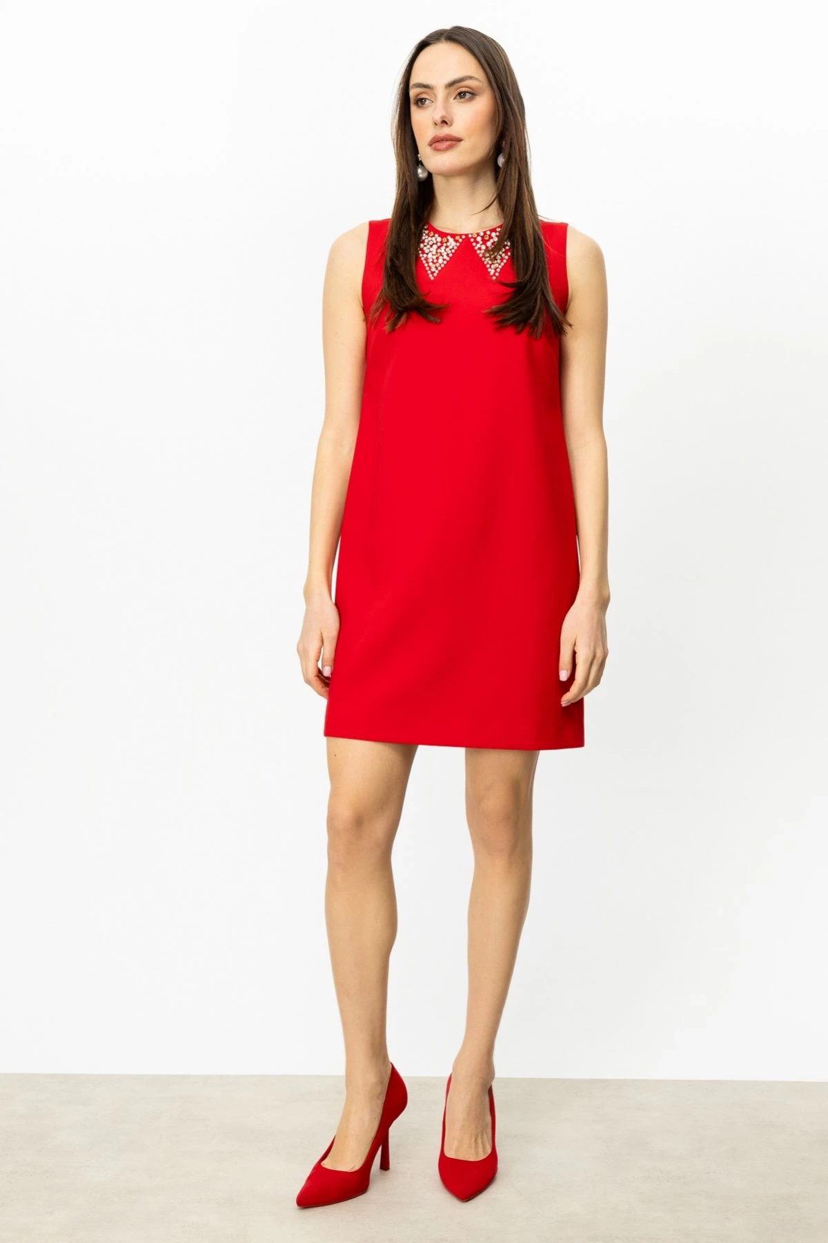 Ekol Yakası İncili Mini Boy Elbise 05016