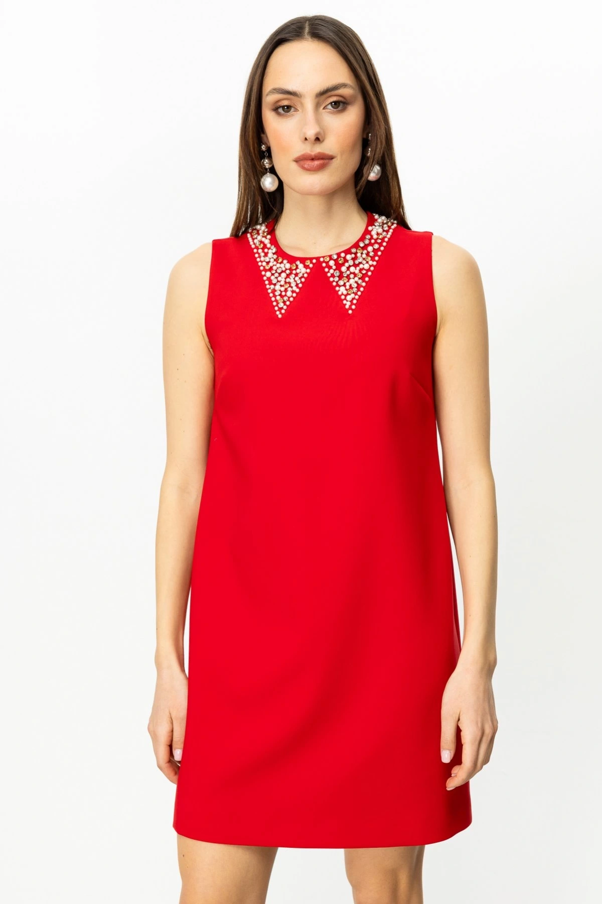 Ekol Yakası İncili Mini Boy Elbise 05016