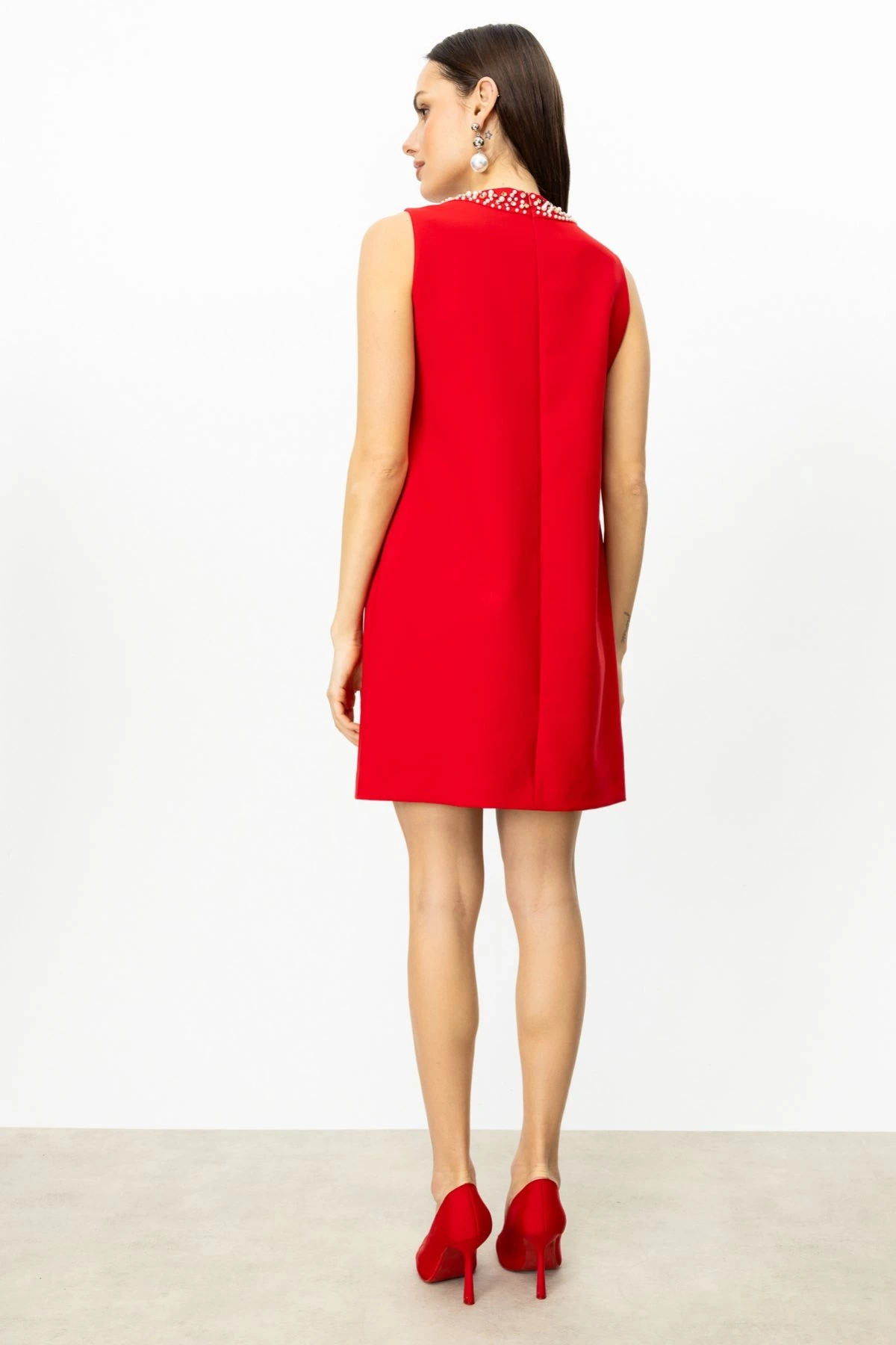 Ekol Yakası İncili Mini Boy Elbise 05016