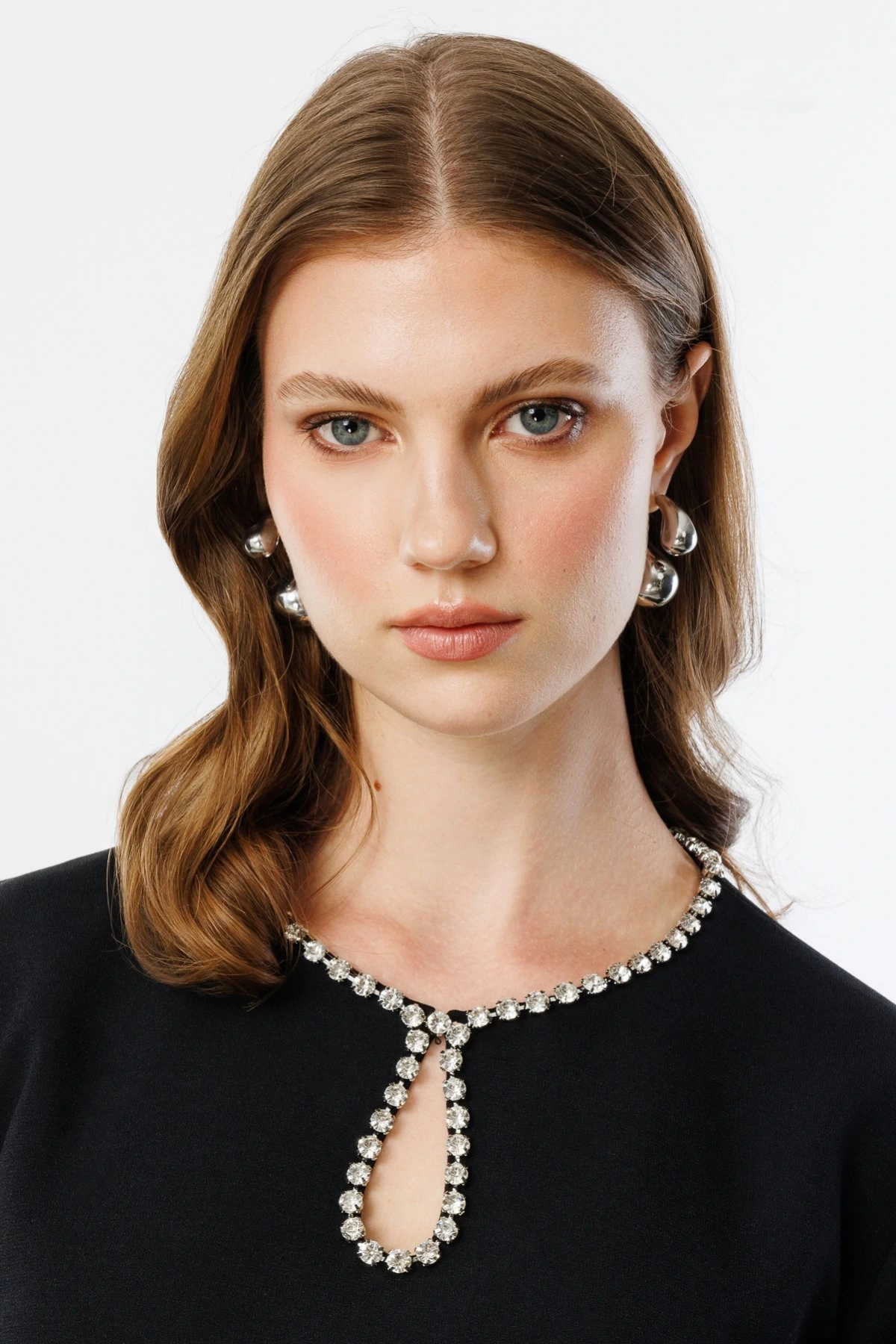 Ekol Yakası Taş İşlemeli Elbise 05514