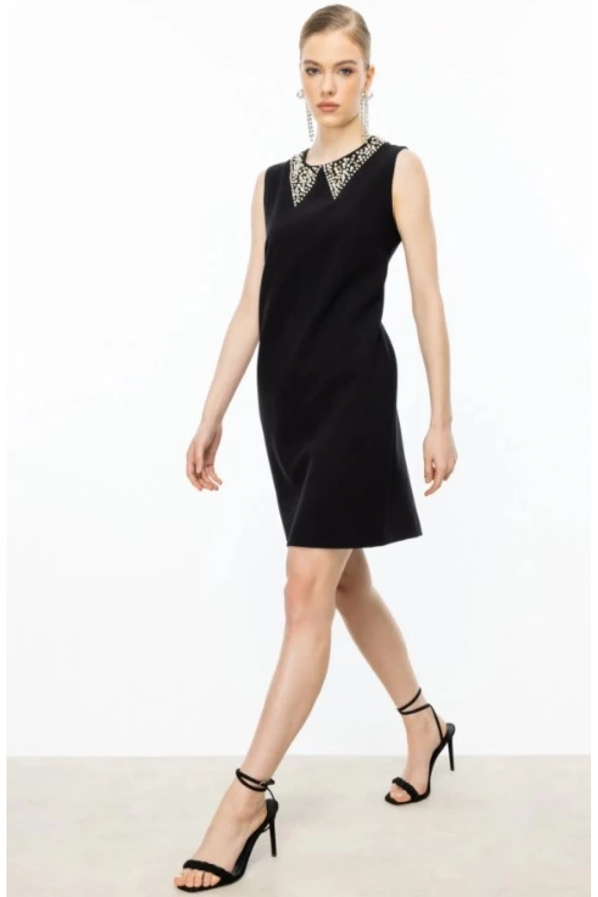 Ekol Yakası Taşlı Mini Boy Elbise 05018