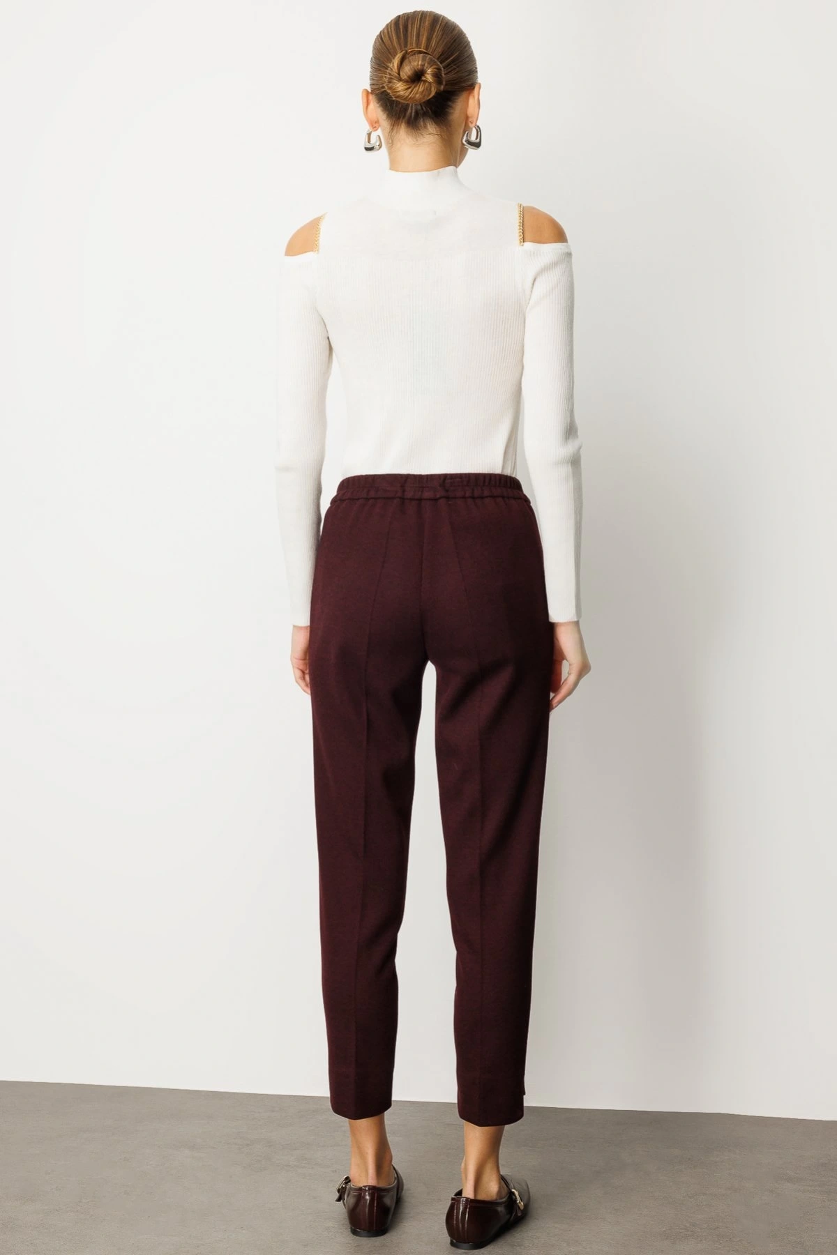 Ekol Yan Cepli Boru Paça Bordo Kadın Pantolon 05189