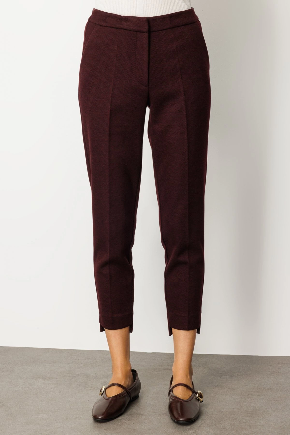 Ekol Yan Cepli Boru Paça Bordo Kadın Pantolon 05189