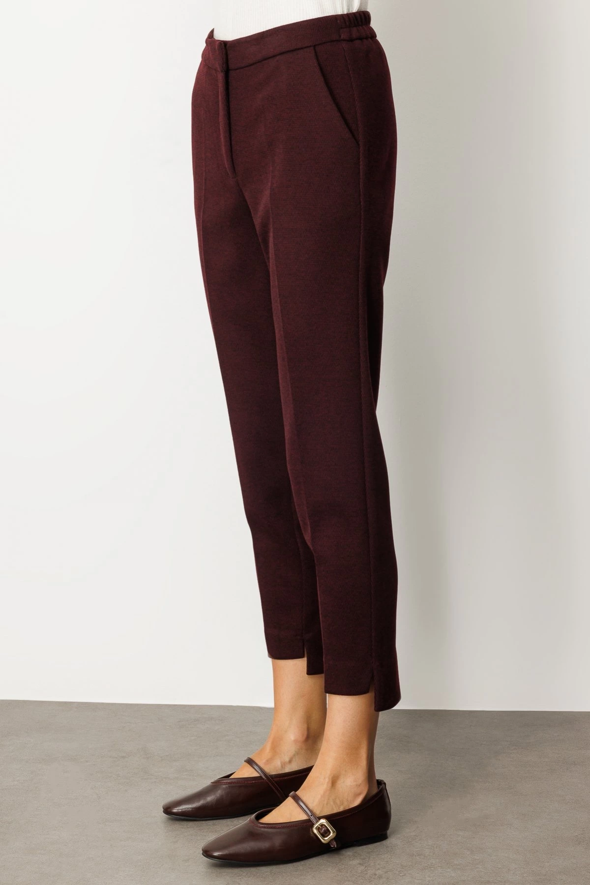 Ekol Yan Cepli Boru Paça Bordo Kadın Pantolon 05189