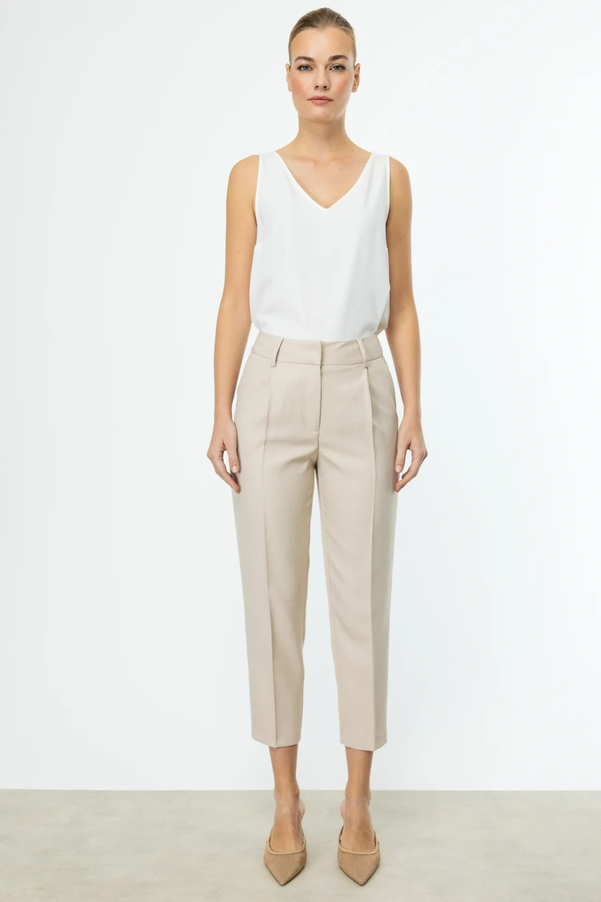 Ekol Yandan Cepli Pileli Taş Renk Pantolon 04132