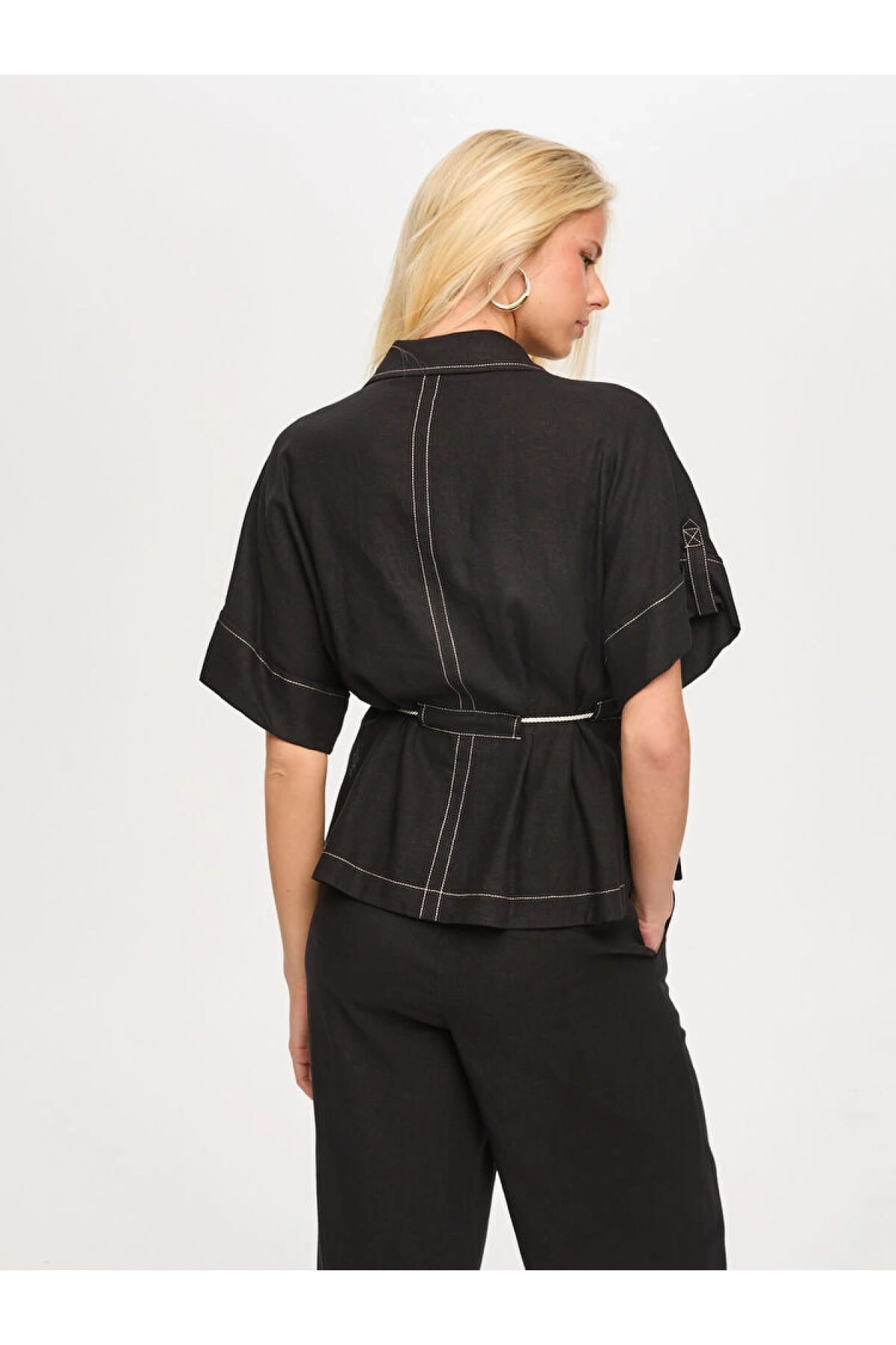 Faik Sönmez Beli Kemerli Keten Karışımlı Oversize Tunik US26TNK019