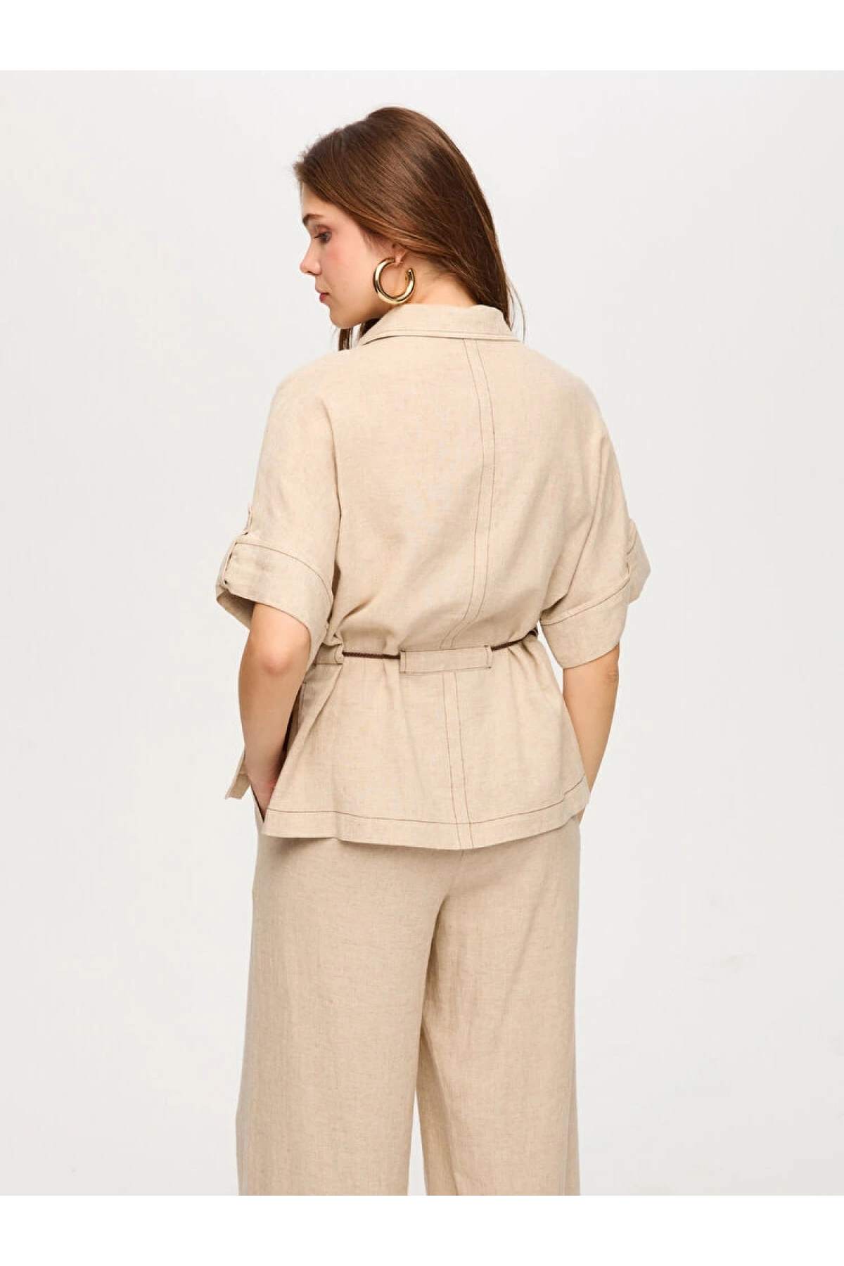 Faik Sönmez Beli Kemerli Keten Karışımlı Oversize Tunik US26TNK019