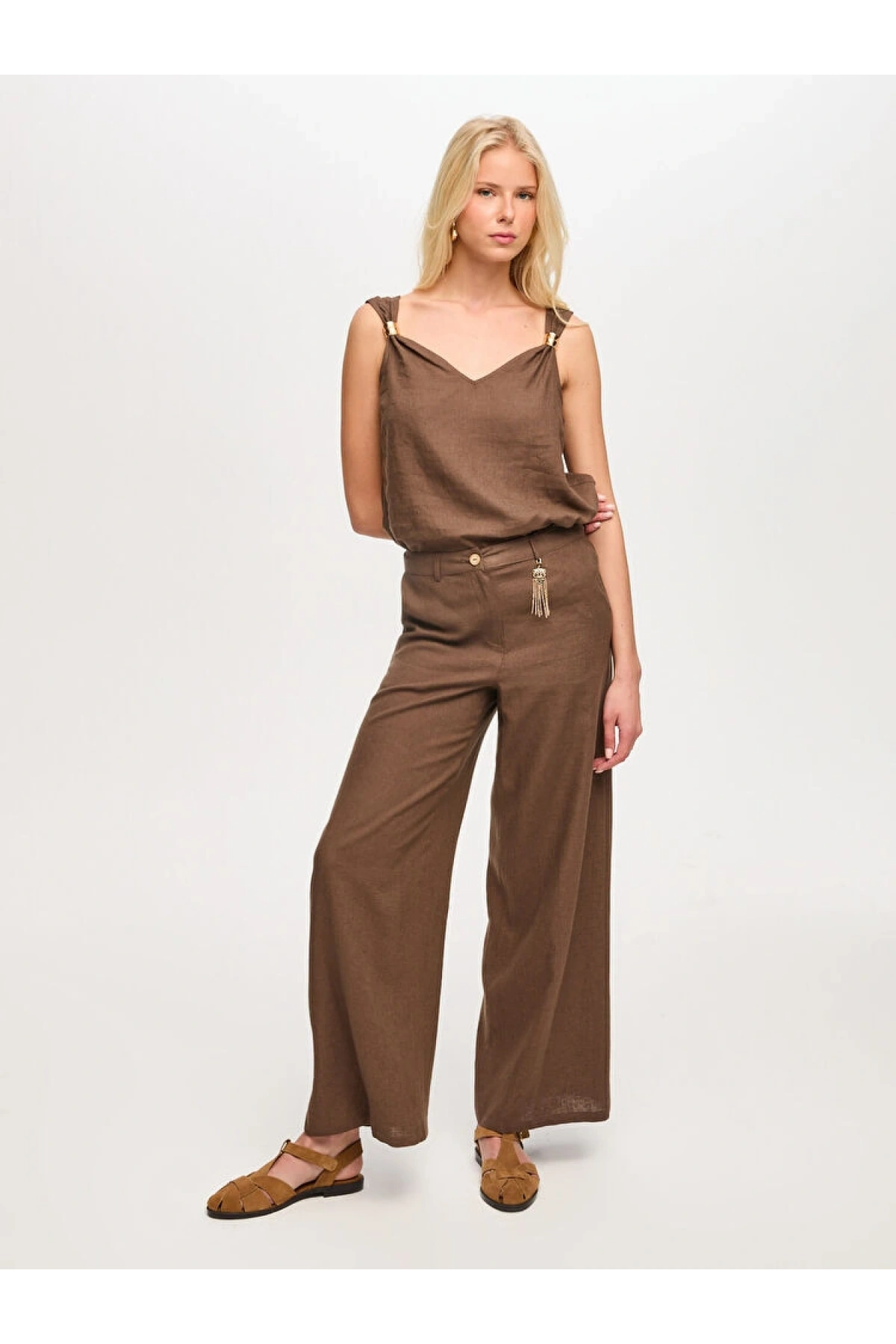 Faik Sönmez Wide Leg Fit Keten Karışımlı Pantolon US26PNT034