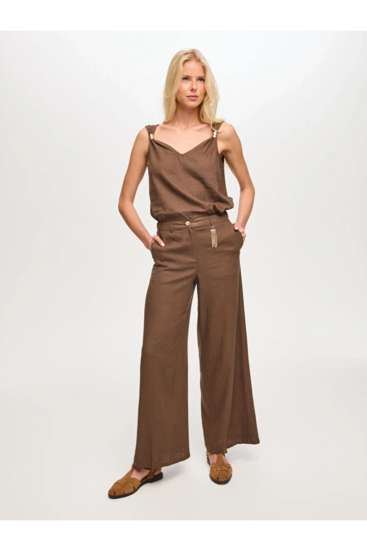 Faik Sönmez Wide Leg Fit Keten Karışımlı Pantolon US26PNT034
