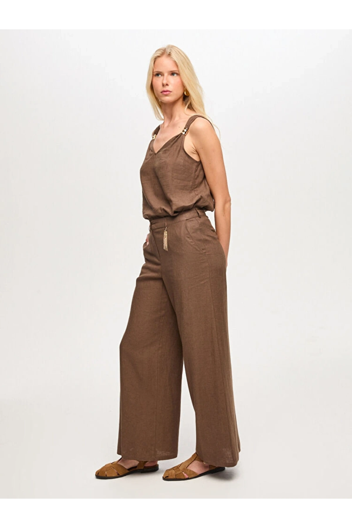 Faik Sönmez Wide Leg Fit Keten Karışımlı Pantolon US26PNT034