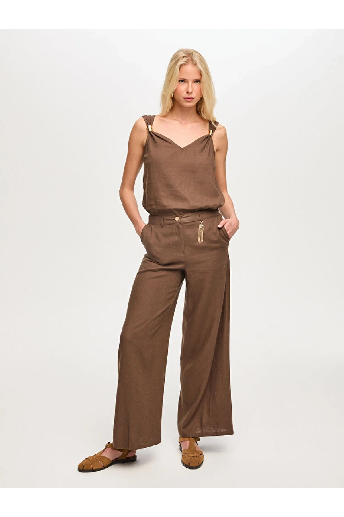 Faik Sönmez Wide Leg Fit Keten Karışımlı Pantolon US26PNT034