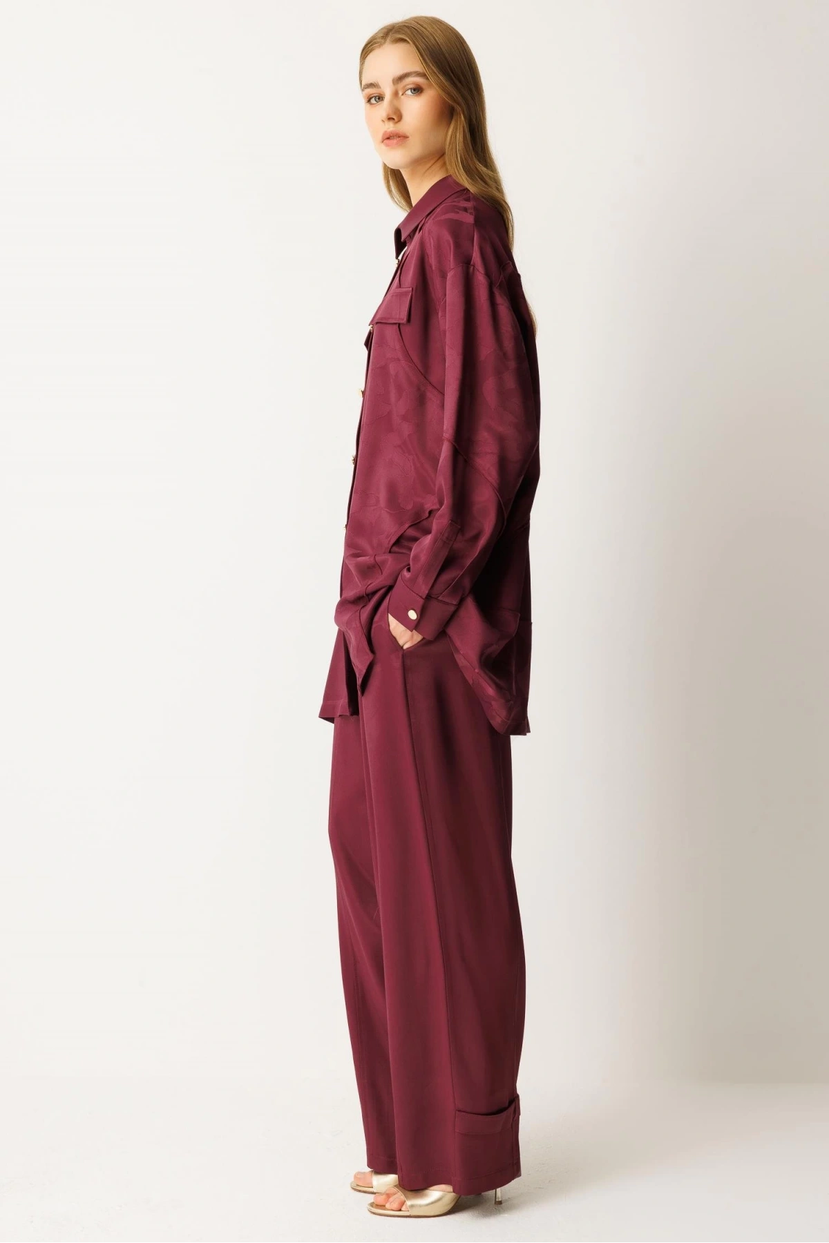 Ghisa Kadın Kendinden Desenli Mürdüm Takım 26KGSTKM4047