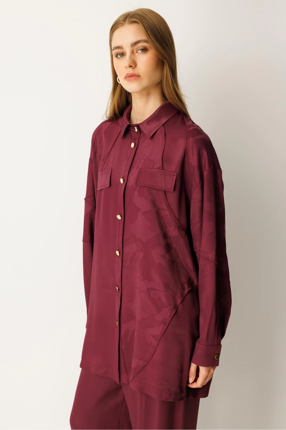 Ghisa Kadın Kendinden Desenli Mürdüm Takım 26KGSTKM4047