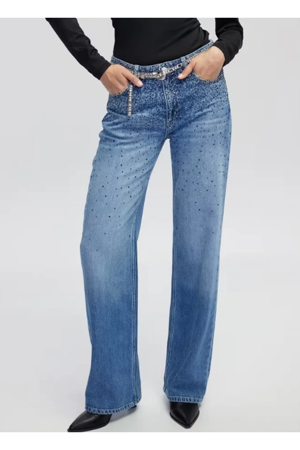 İpekyol Hotfix Baskılı Wide Leg Fit Jean Pantolon IW6250018013