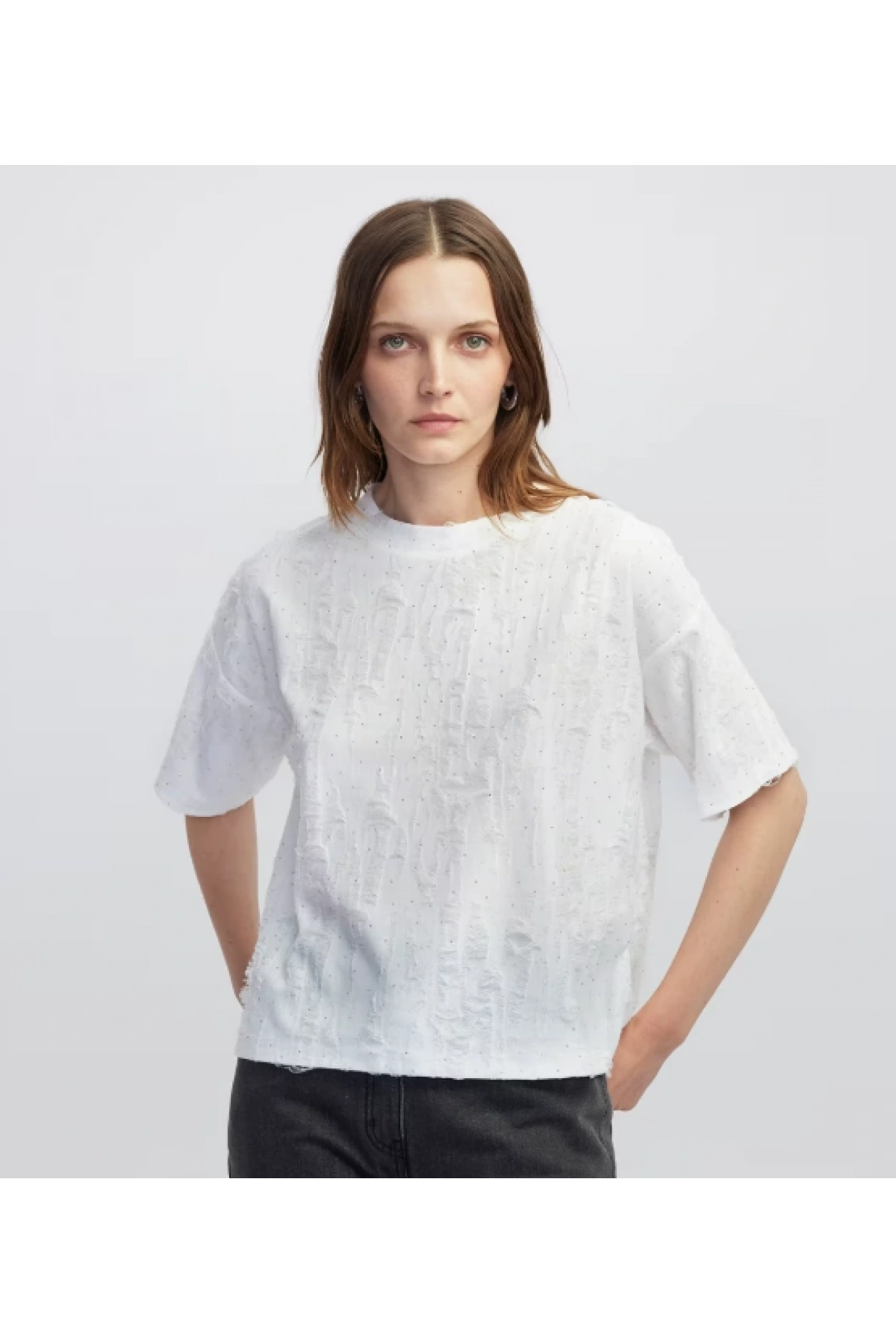 İpekyol Jakarlı Hotfix Baskılı T-Shirt IW6250070033