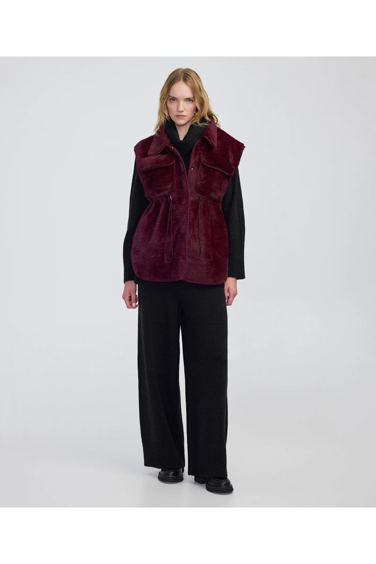 İpekyol Kadın Bordo Peluş Yelek IW6240012215