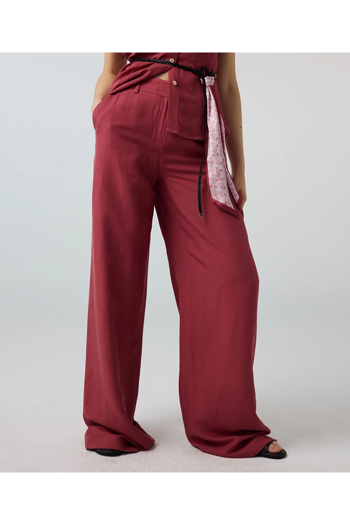 İpekyol Keten İçerikli Wide Leg Pantolon IS1260003192
