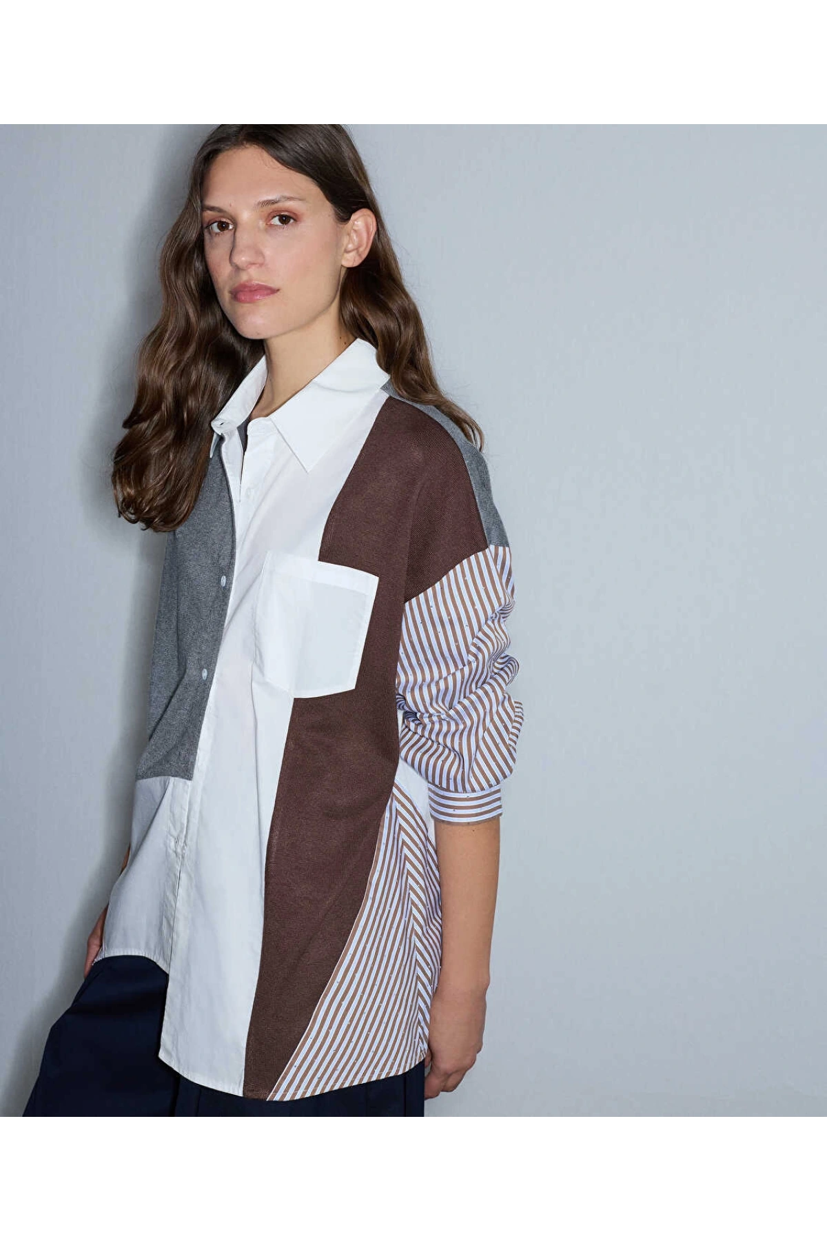 İpekyol Kumaş Mix Oversize Gömlek IW6260025140