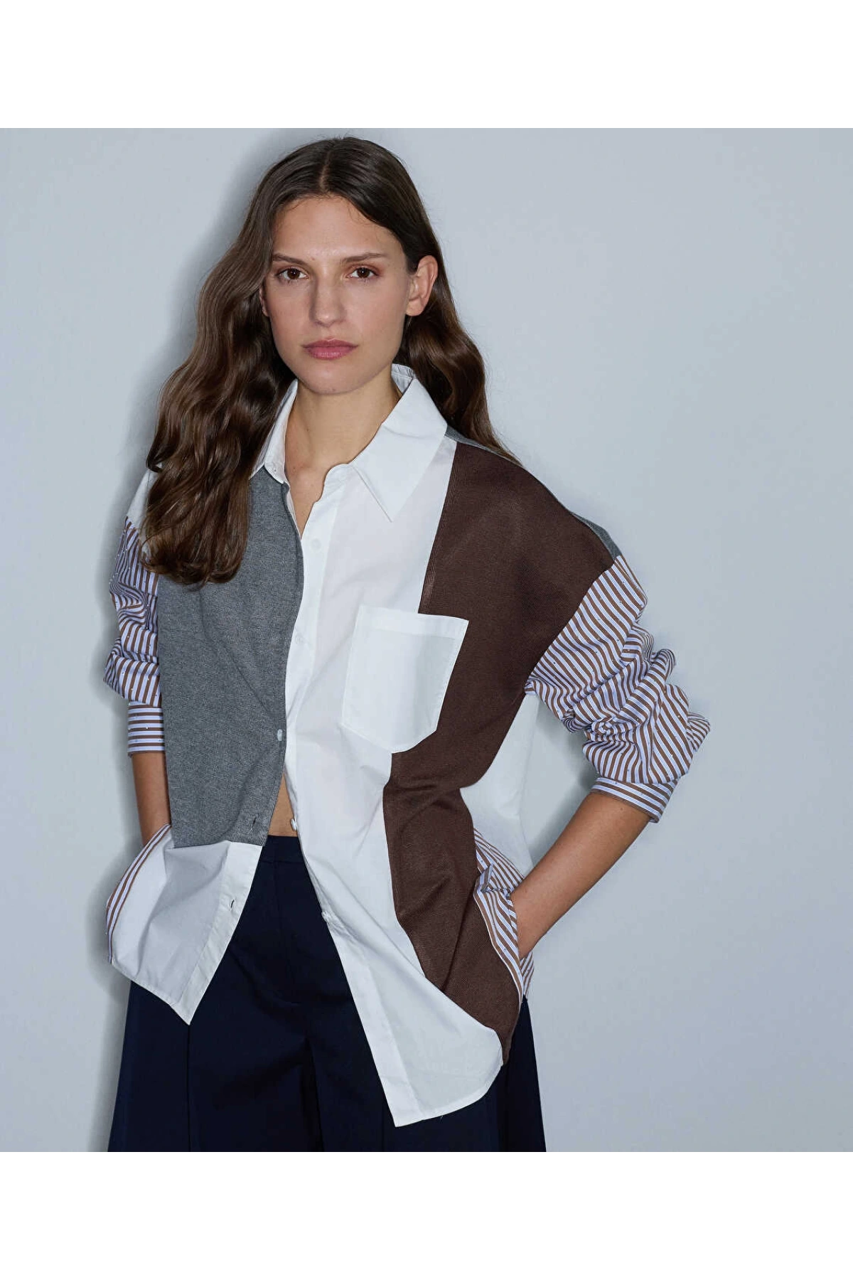 İpekyol Kumaş Mix Oversize Gömlek IW6260025140