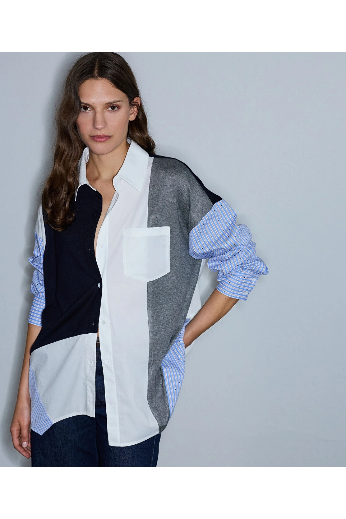 İpekyol Kumaş Mix Oversize Gömlek IW6260025140