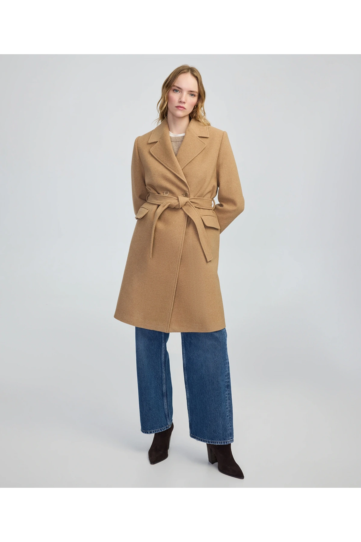 İpekyol Kuşaklı Kadın Kamel Kaşe Kaban IW6250008035