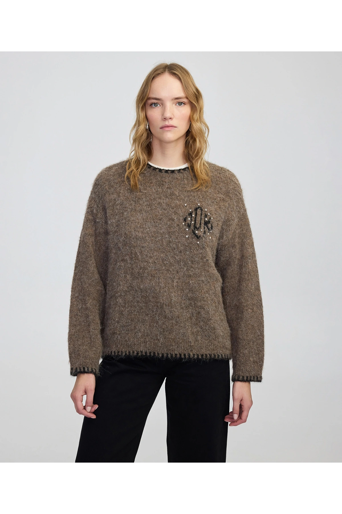 İpekyol Monogram Jakarlı Strass Taş İşlemeli Kazak IW6250050110