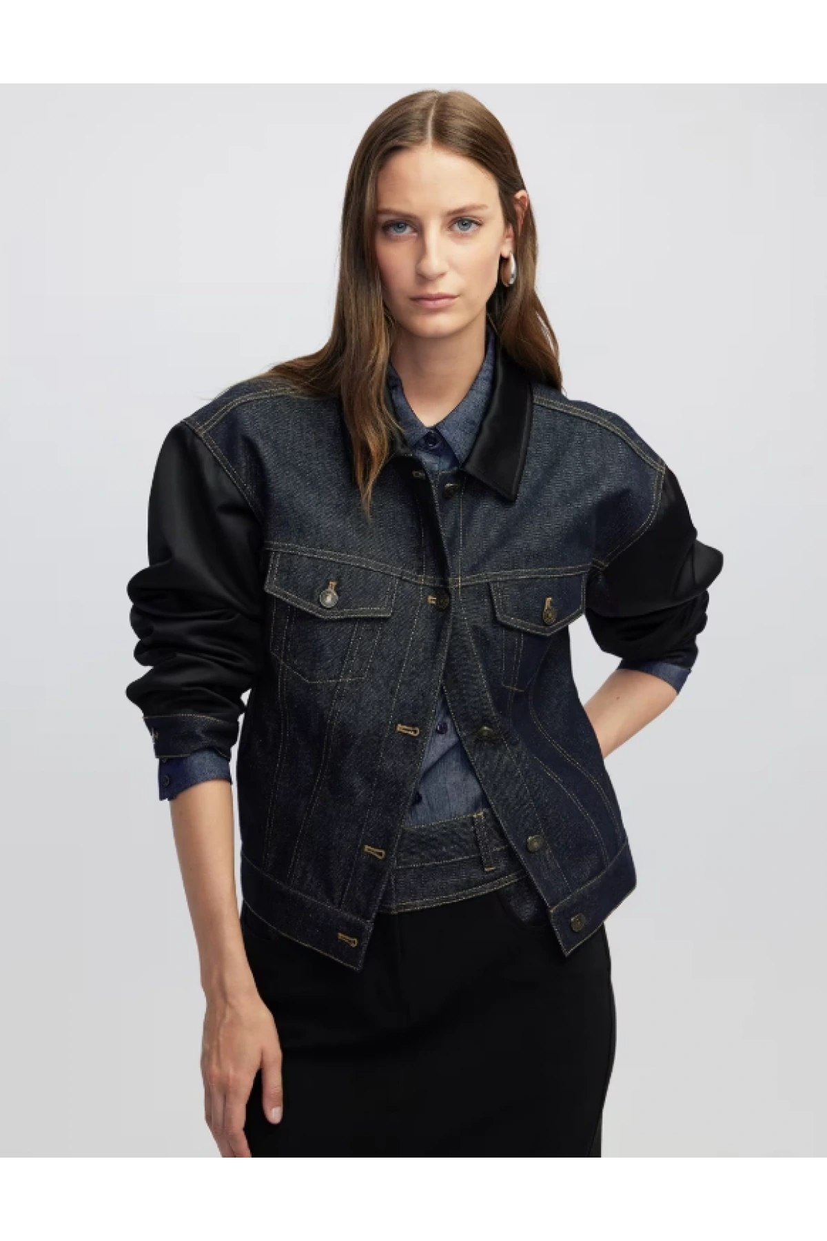 İpekyol Saten Denim Mix Ceket IW6250005044
