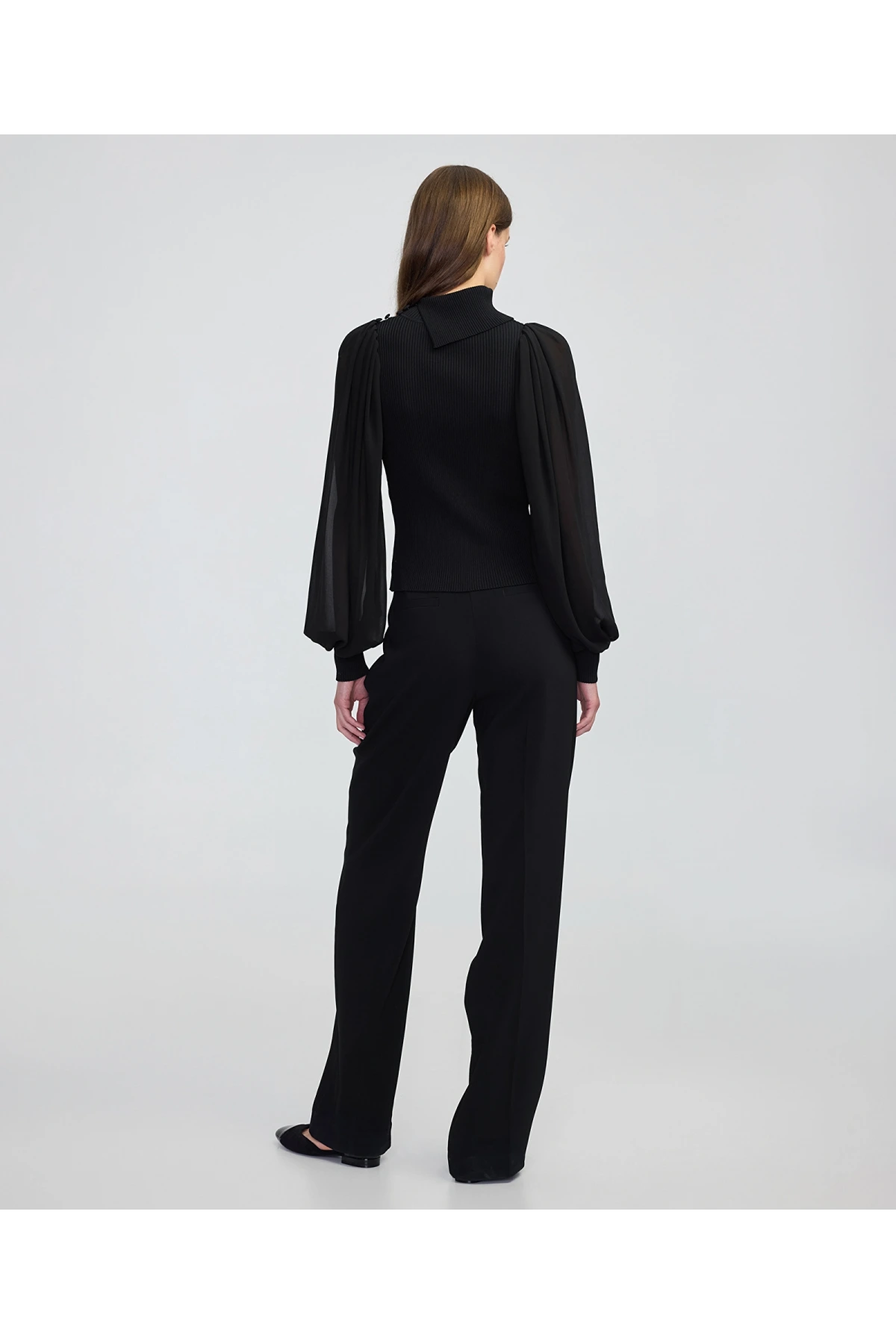 İpekyol Şifon Mix Asimetrik Yaka Triko IW6250050433