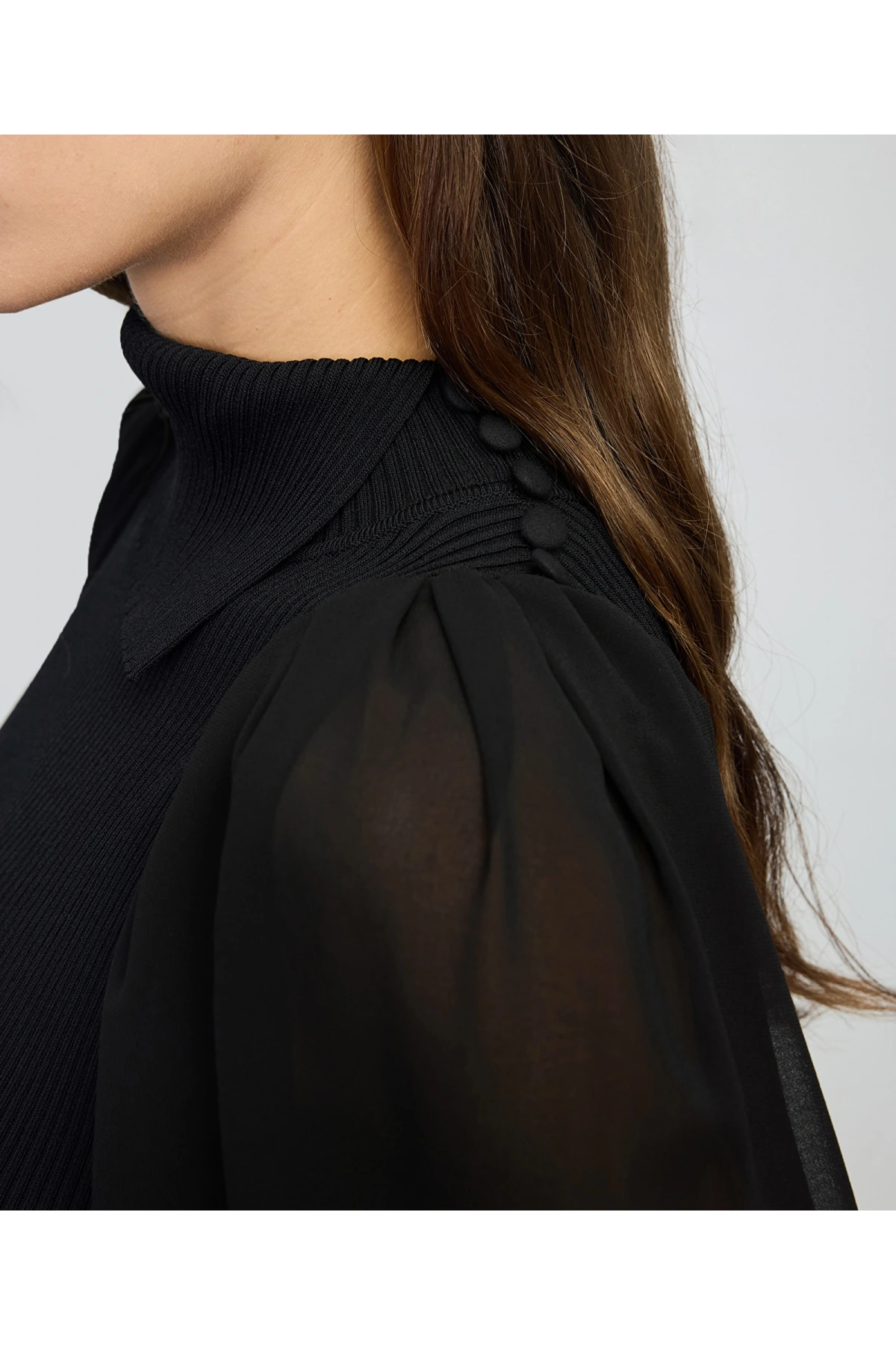 İpekyol Şifon Mix Asimetrik Yaka Triko IW6250050433