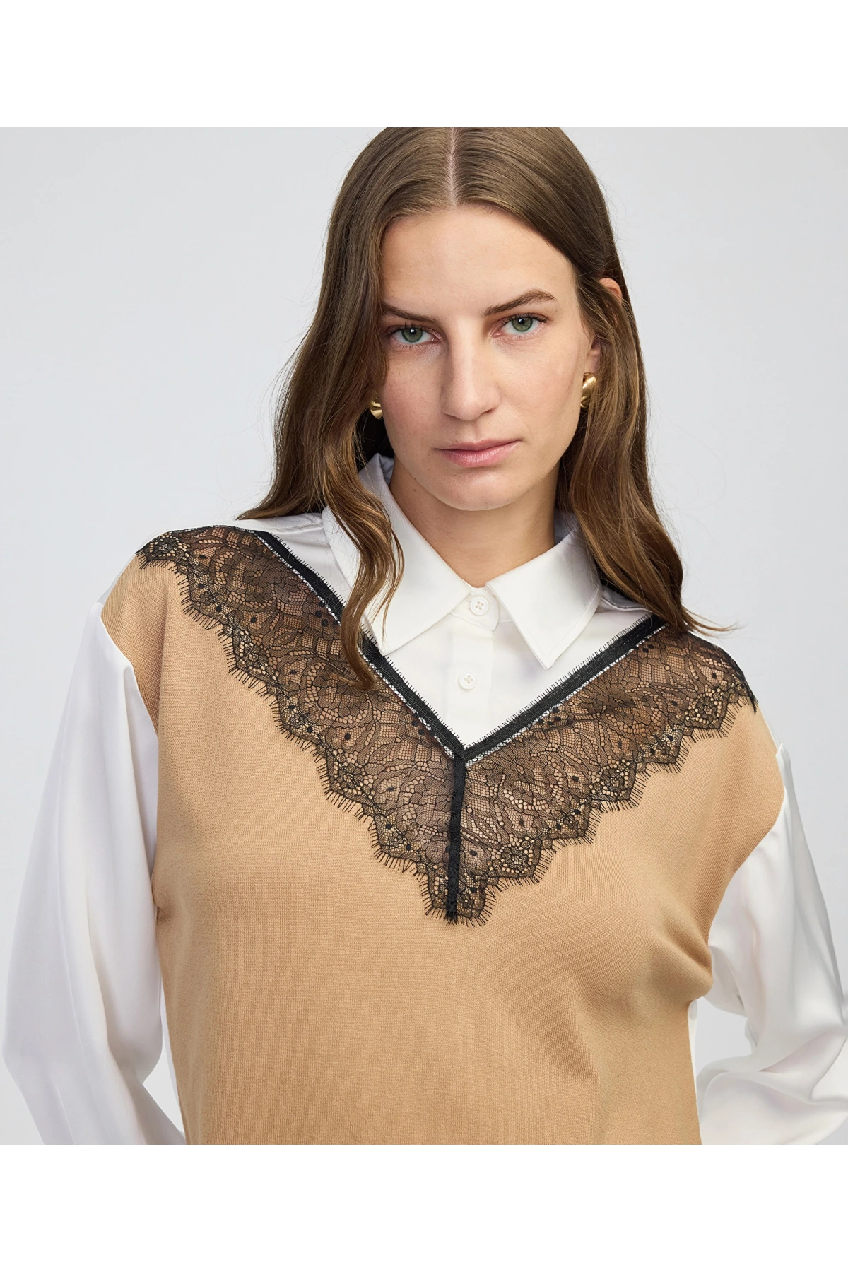 İpekyol Triko Mix Colorblock Gömlek IW6250025134