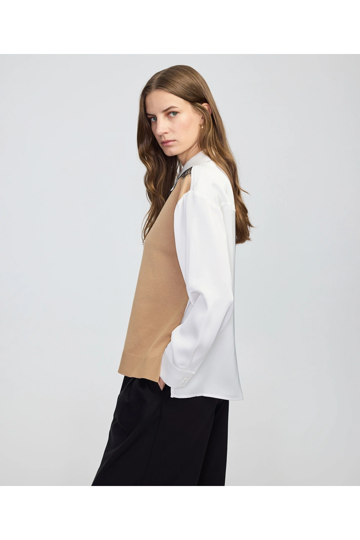 İpekyol Triko Mix Colorblock Gömlek IW6250025134